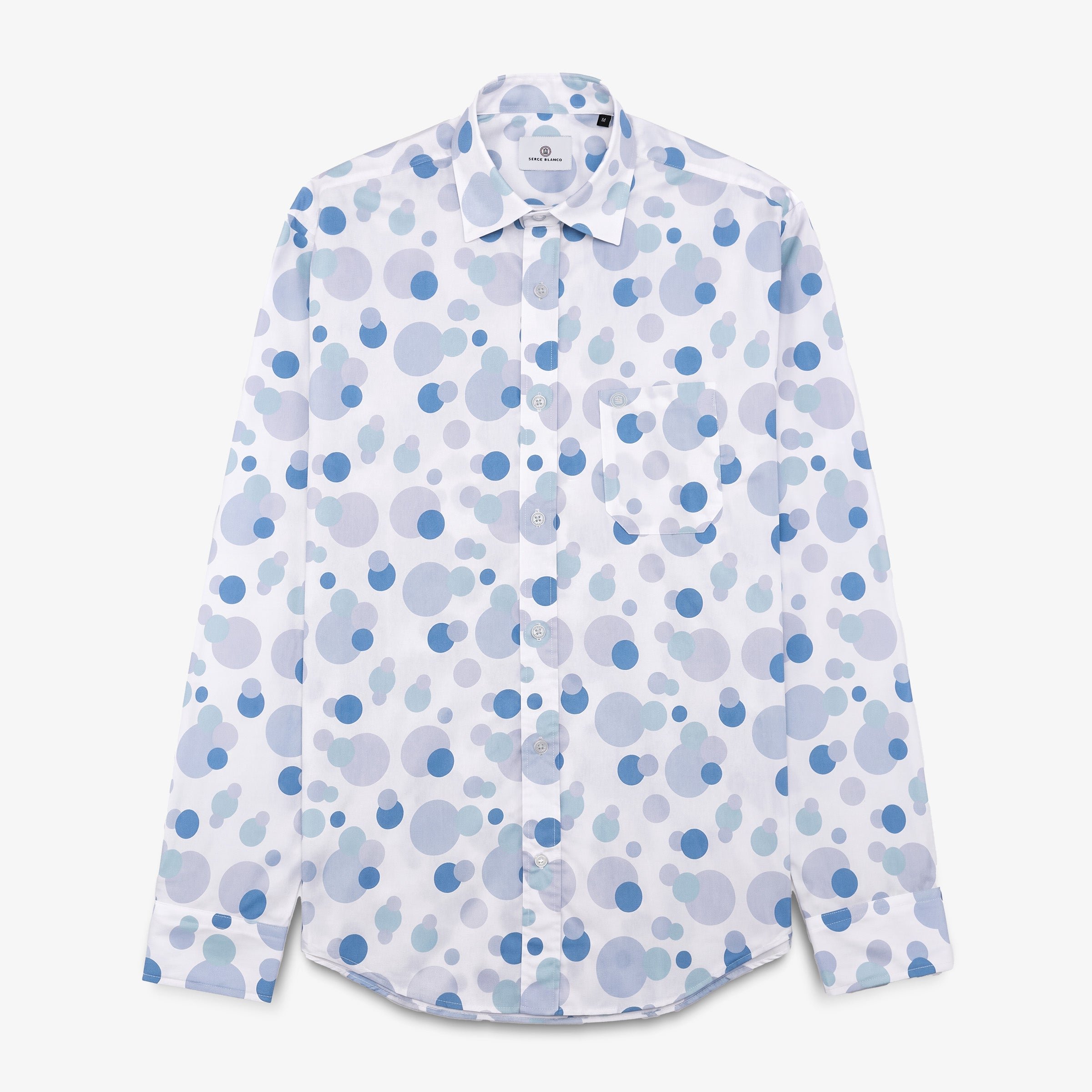 White long-sleeved cotton shirt with blue ball prints SERGE BLANCO Blue