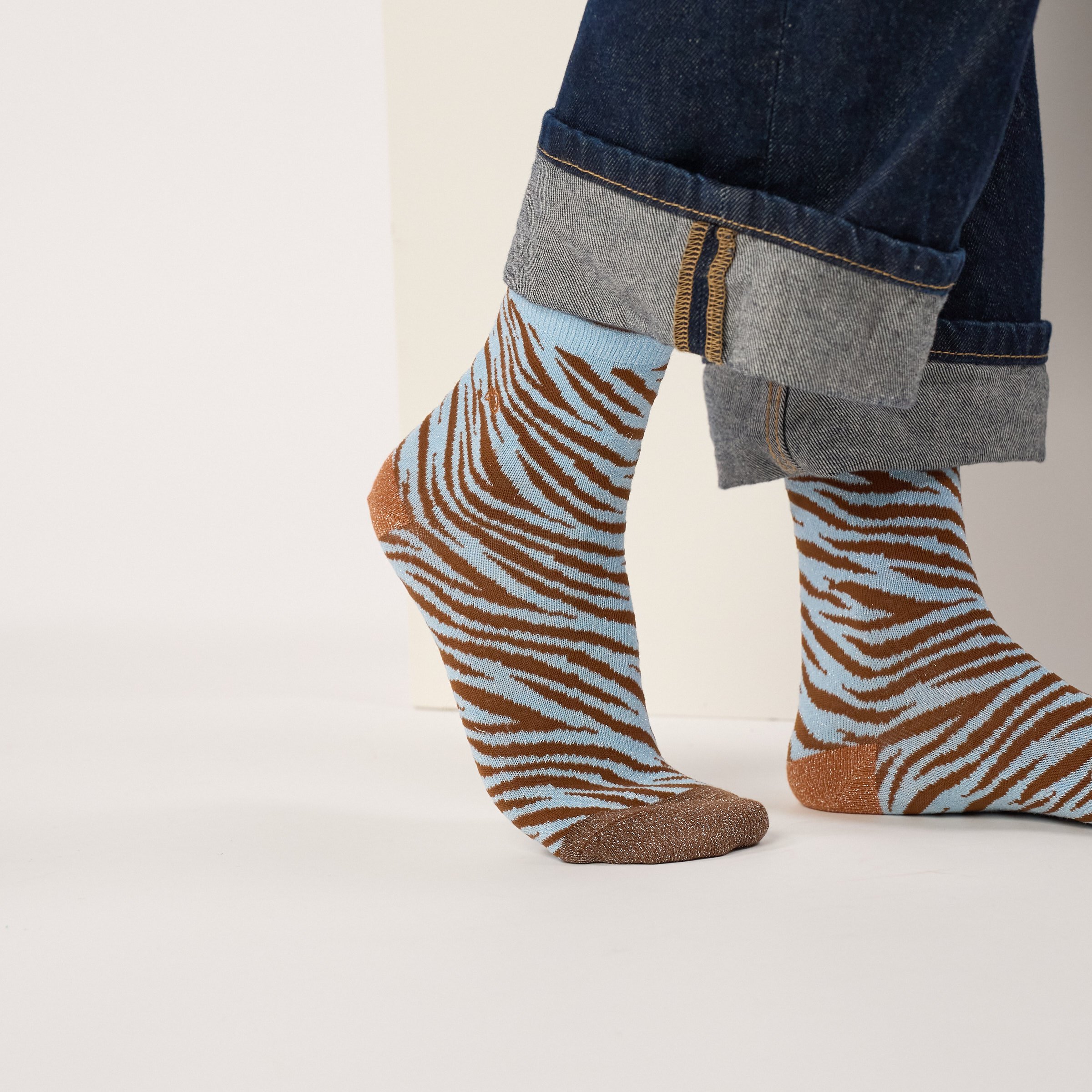 Combed Cotton Zebra Socks | Blue BILLYBELT Women
