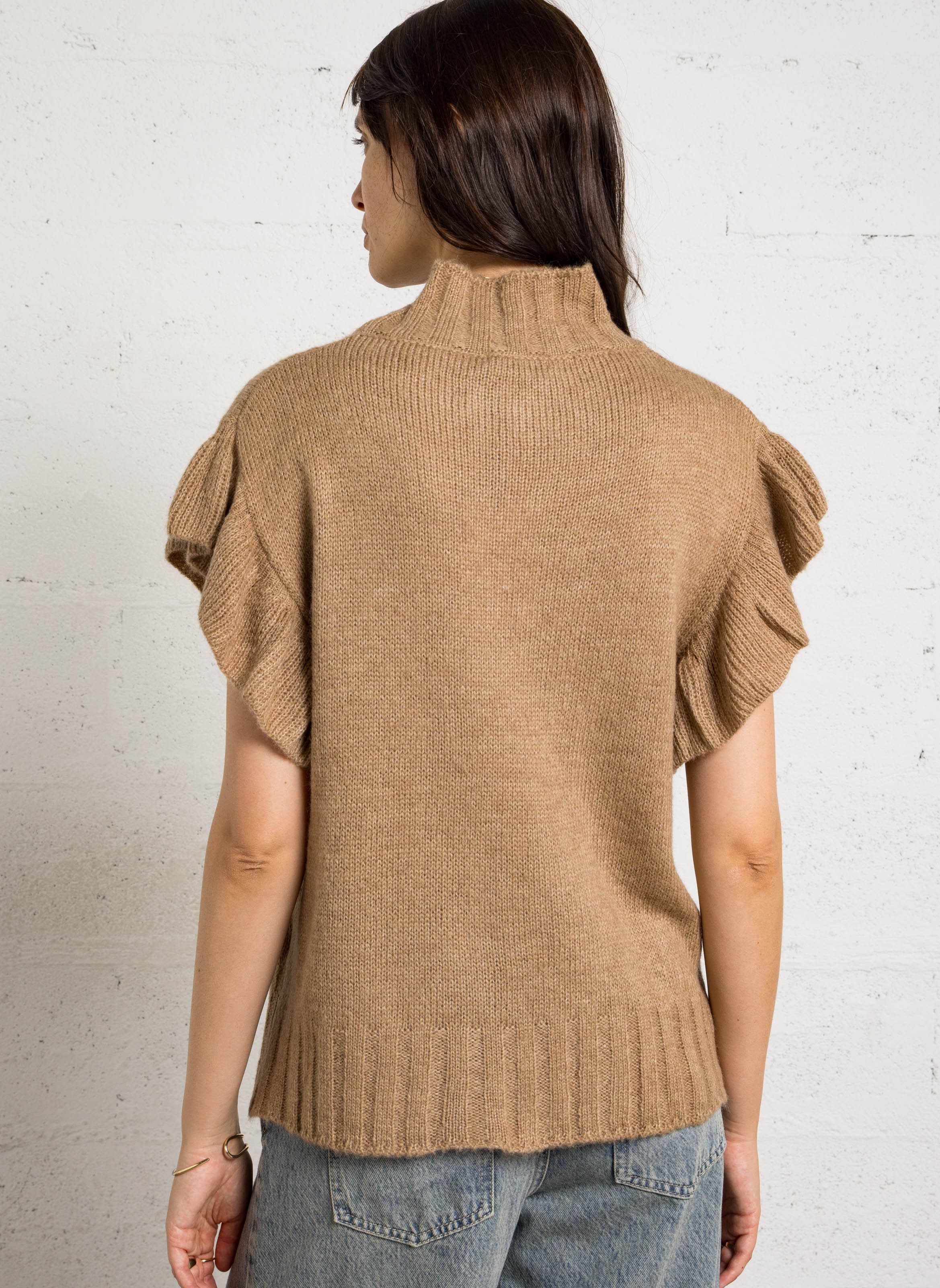 High neck short sleeve sweater PLEASE Brown