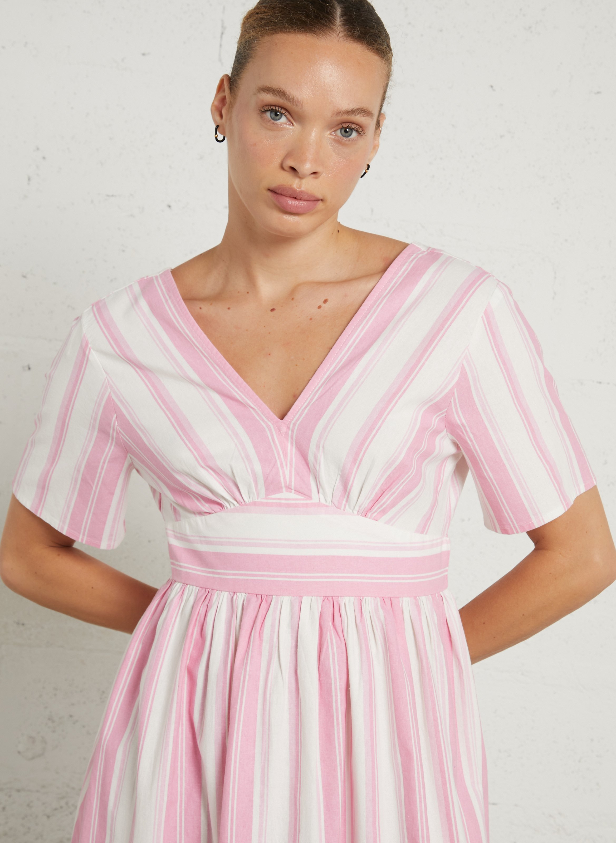 Robe longue à rayures en coton MAISON 123 Rose
