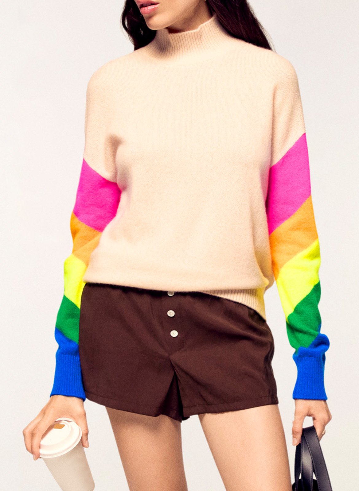 Pull col montant à motifs en cachemire FROM FUTURE Beige