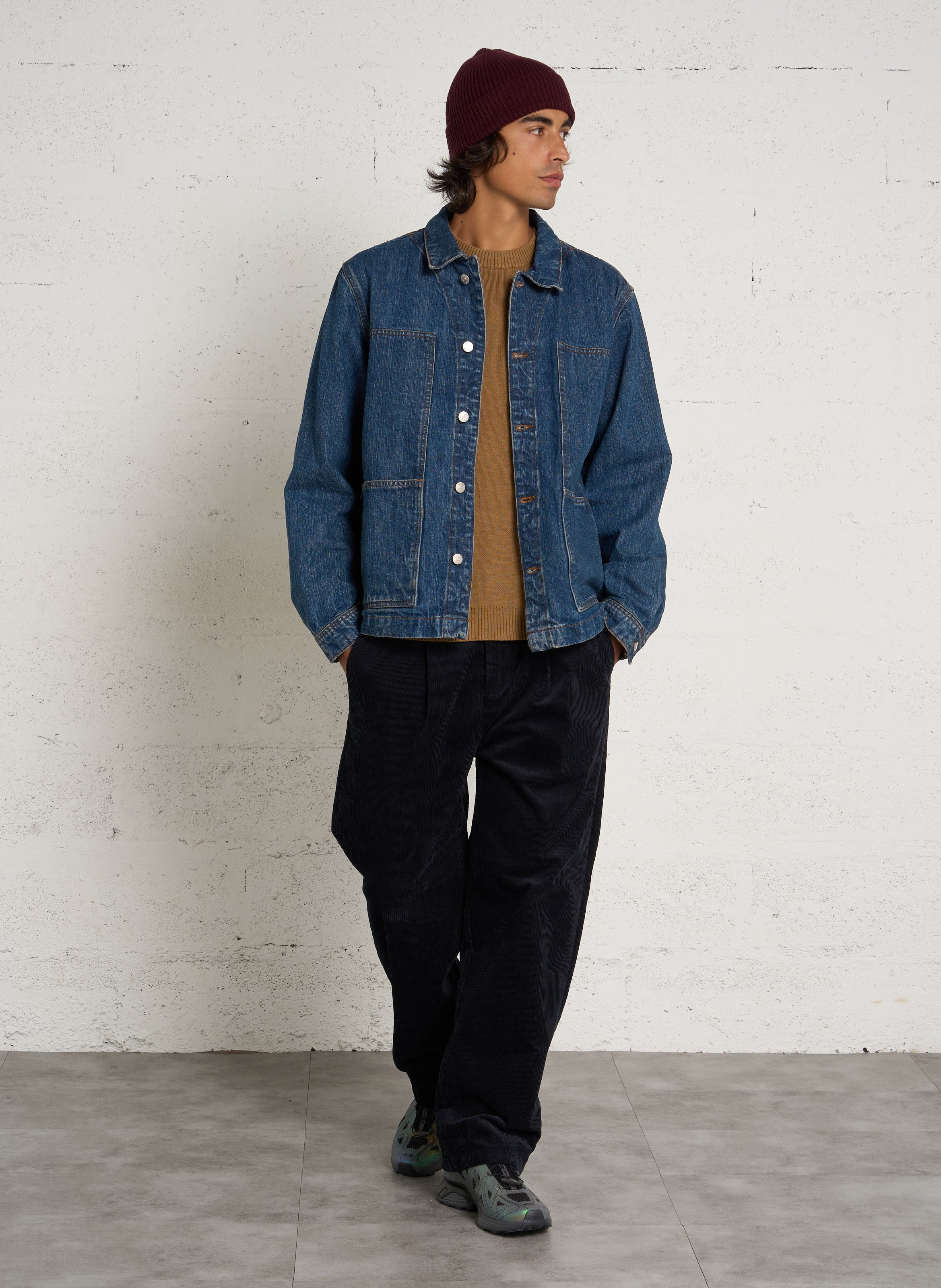 Veste en jean en coton droite SOLID Bleu