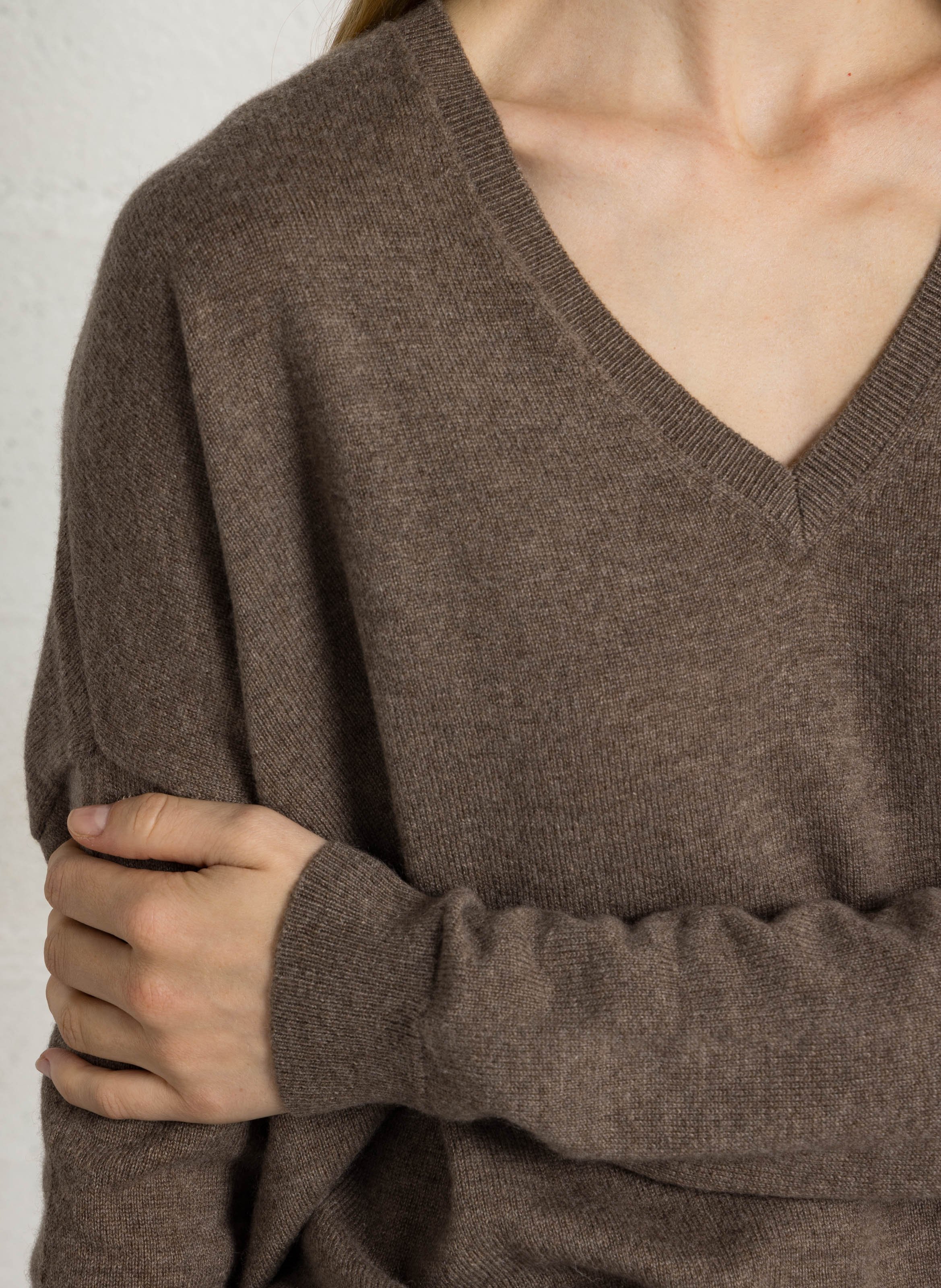 Pull ample col V en cachemire SUD EXPRESS Marron
