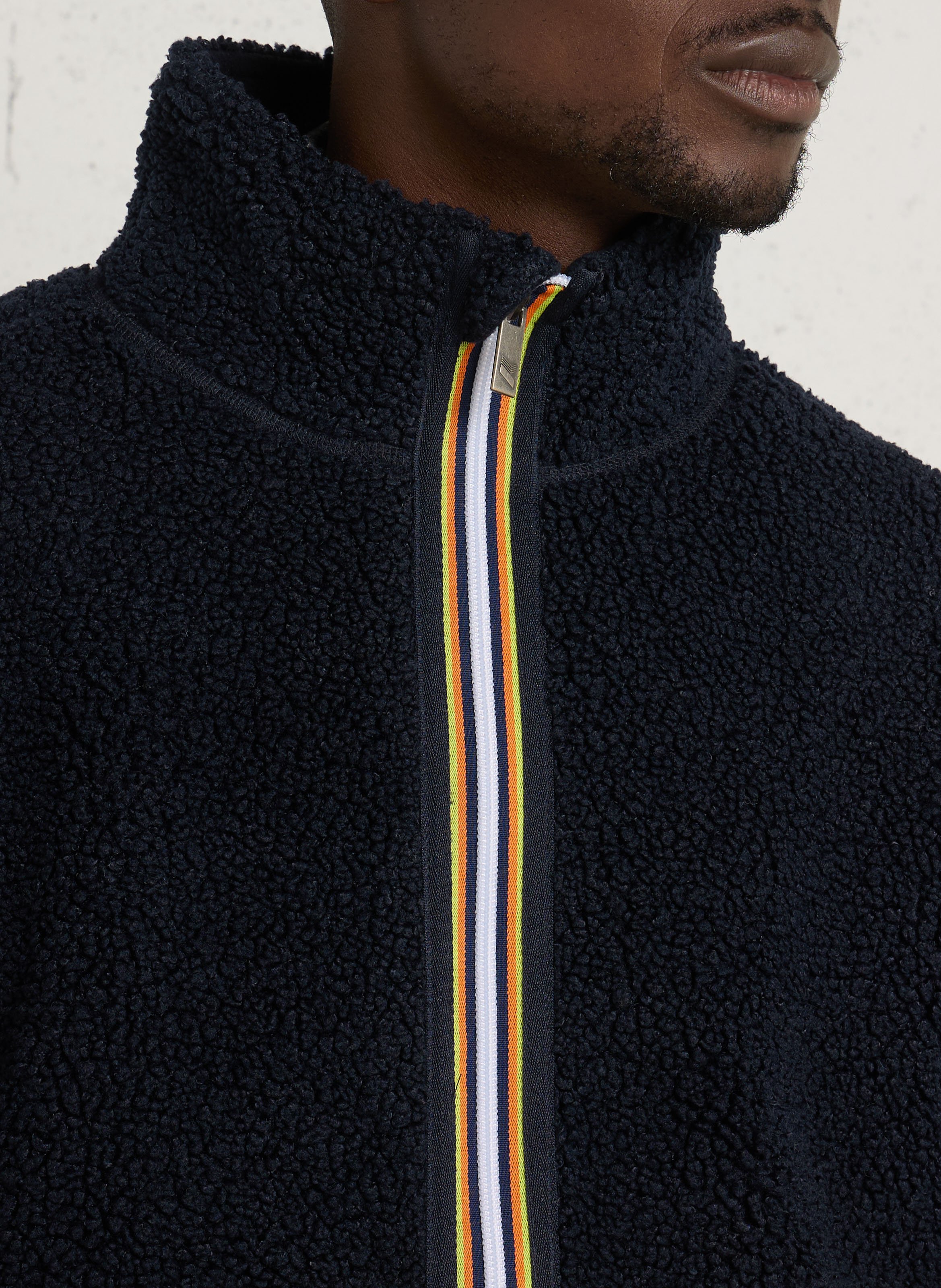 Straight-cut sherpa zip-up fleece with stand-up collar K-WAY Blue