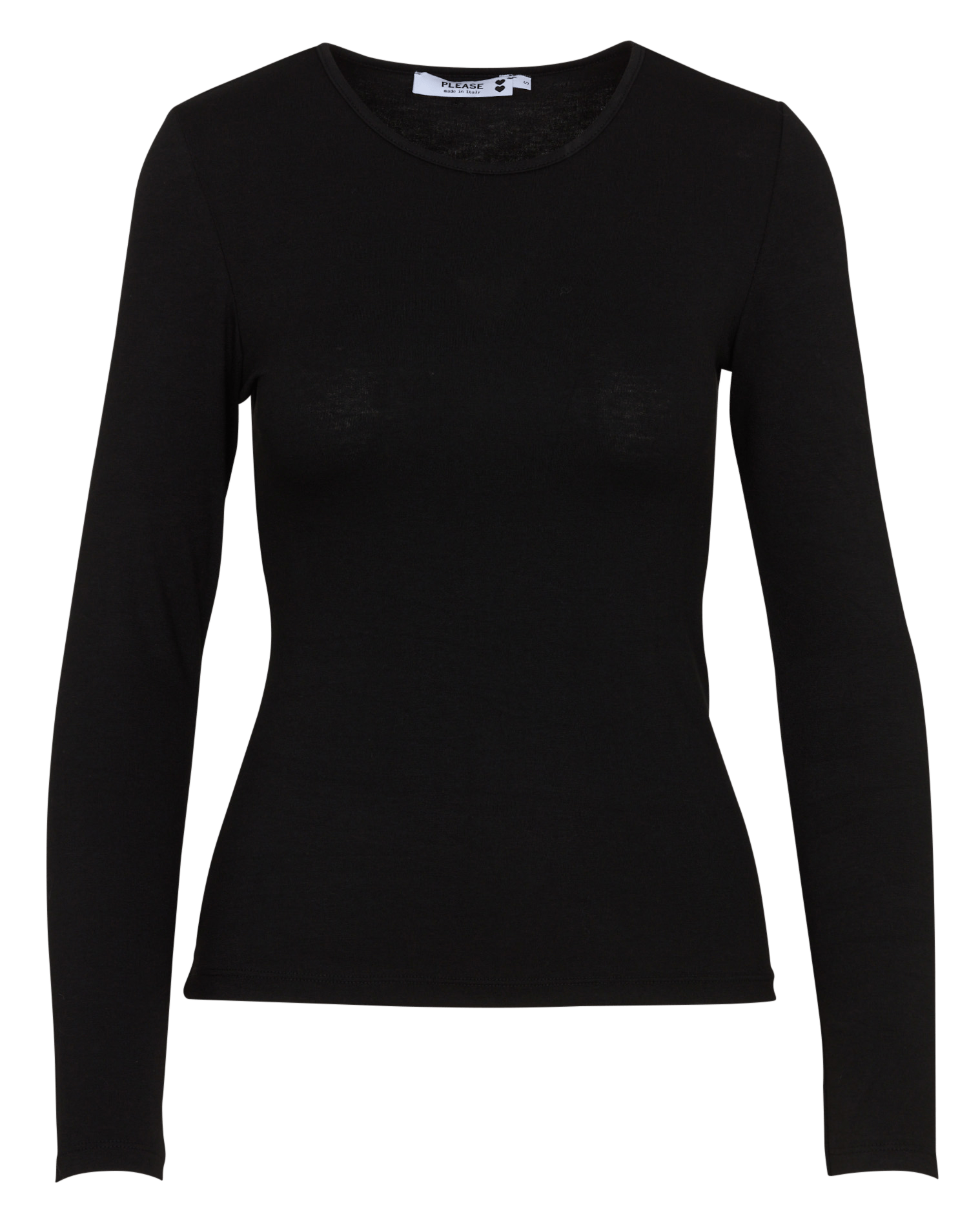 Tee-shirt cintré col rond manches longues  PLEASE Noir