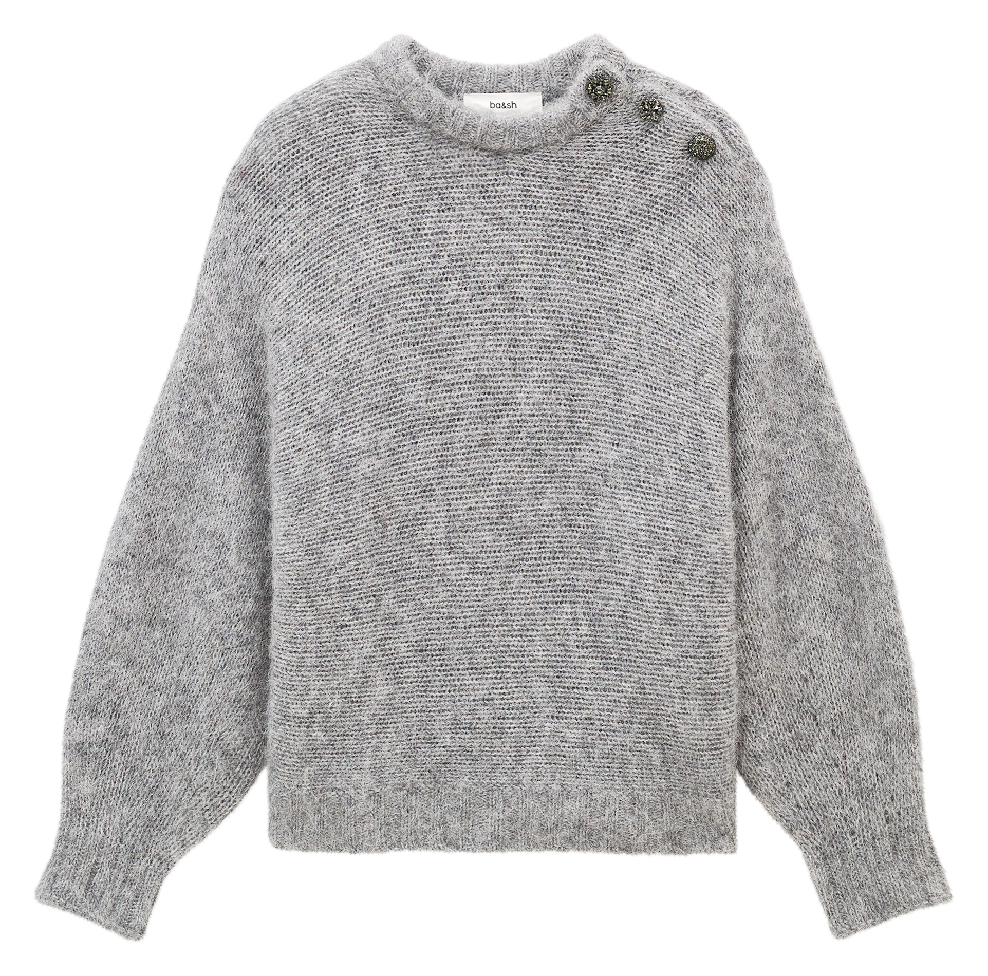 Pull ample col rond à boutons BA&SH Gris