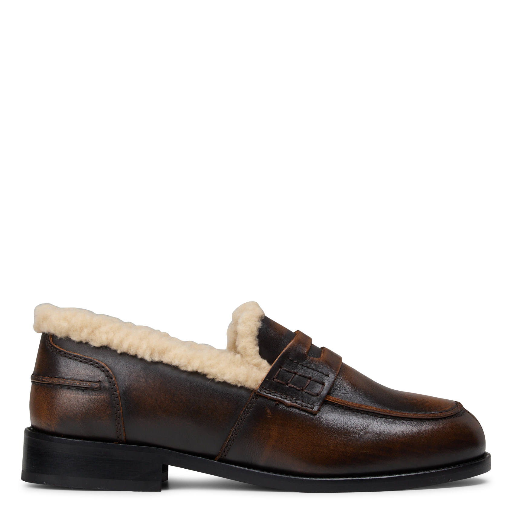 Leren mocassins met detail in imitatiebont POSA Bruin