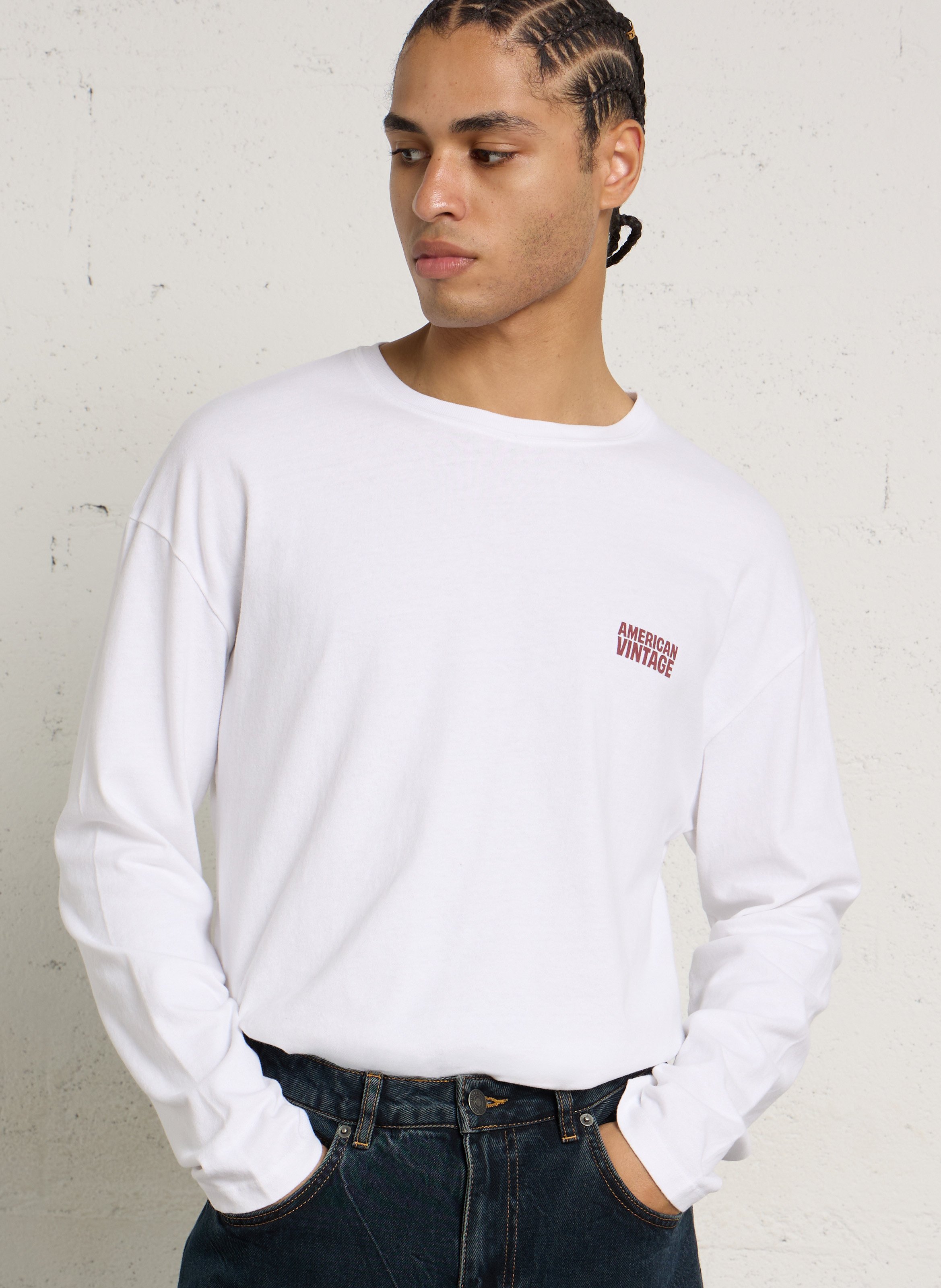 T-shirt ample col rond en coton AMERICAN VINTAGE Blanc