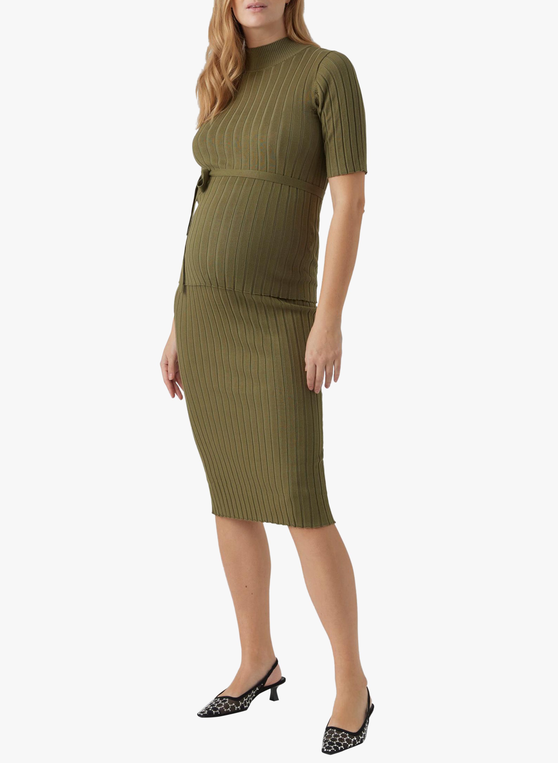 Ribbed viscose-blend pencil skirt MAMALICIOUS Khaki