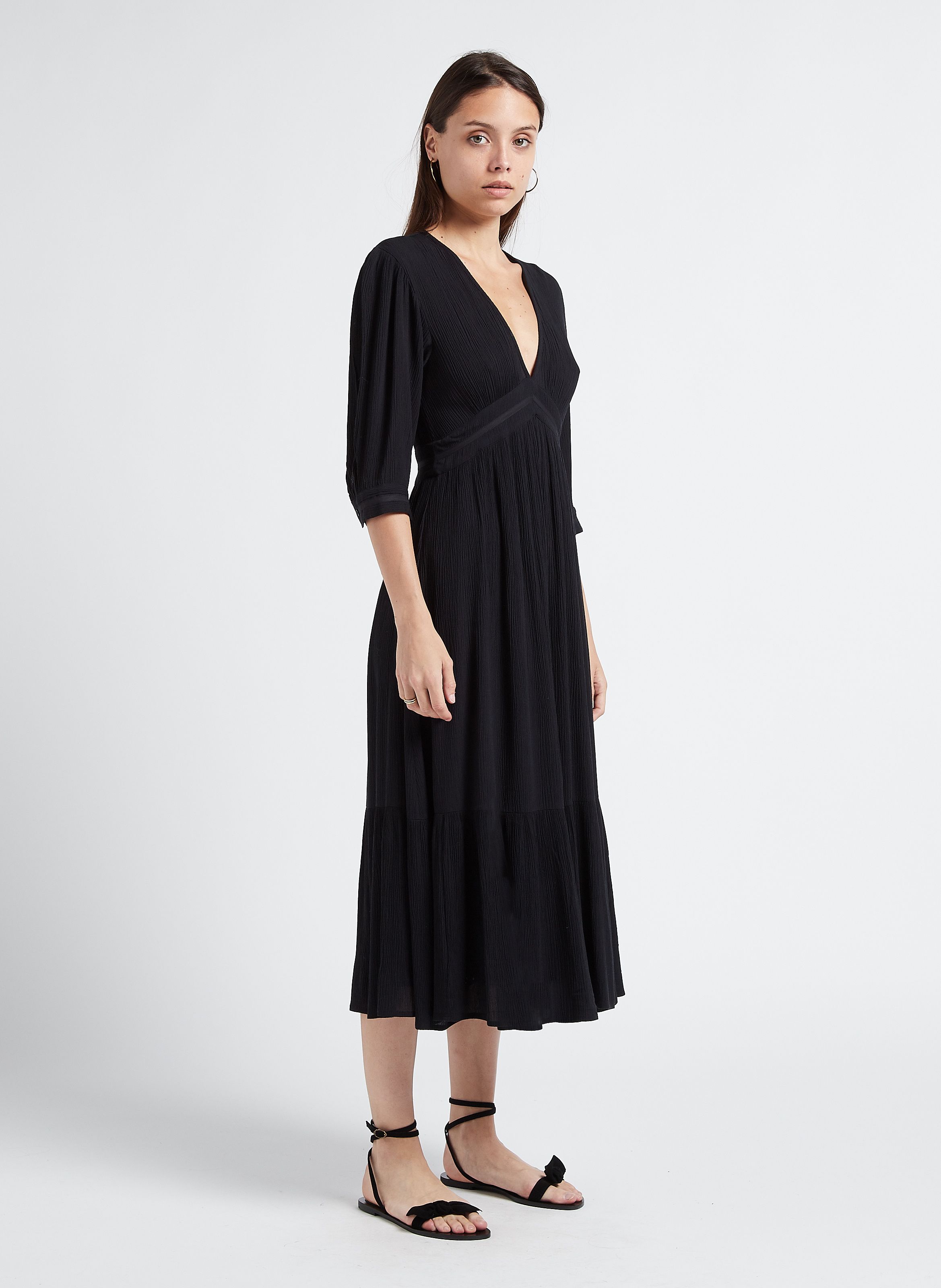 Robe Midi Col V Saturne Noir Ba sh Femme Place des Tendances