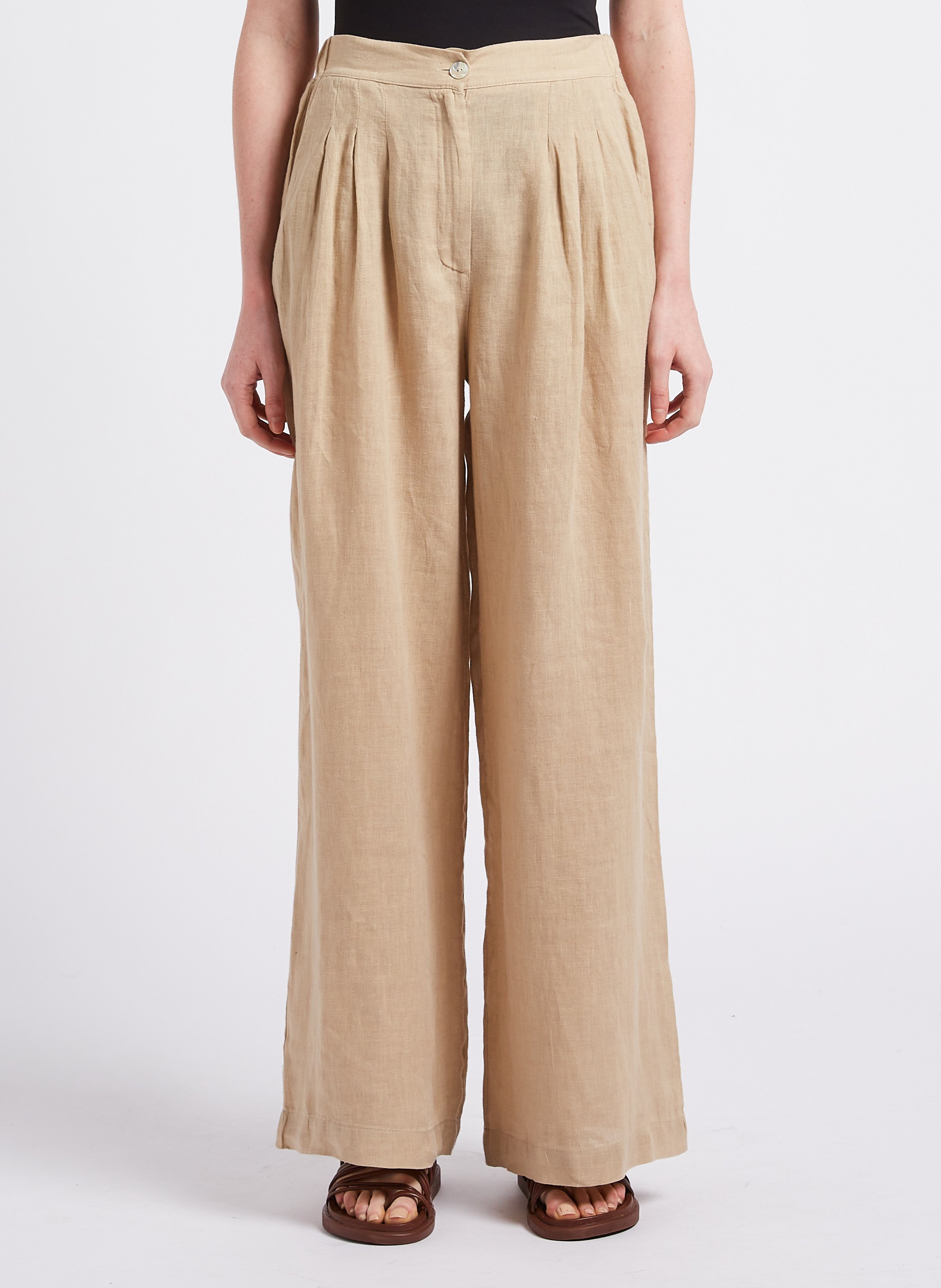 Pantalon large en lin BY BAR Marron