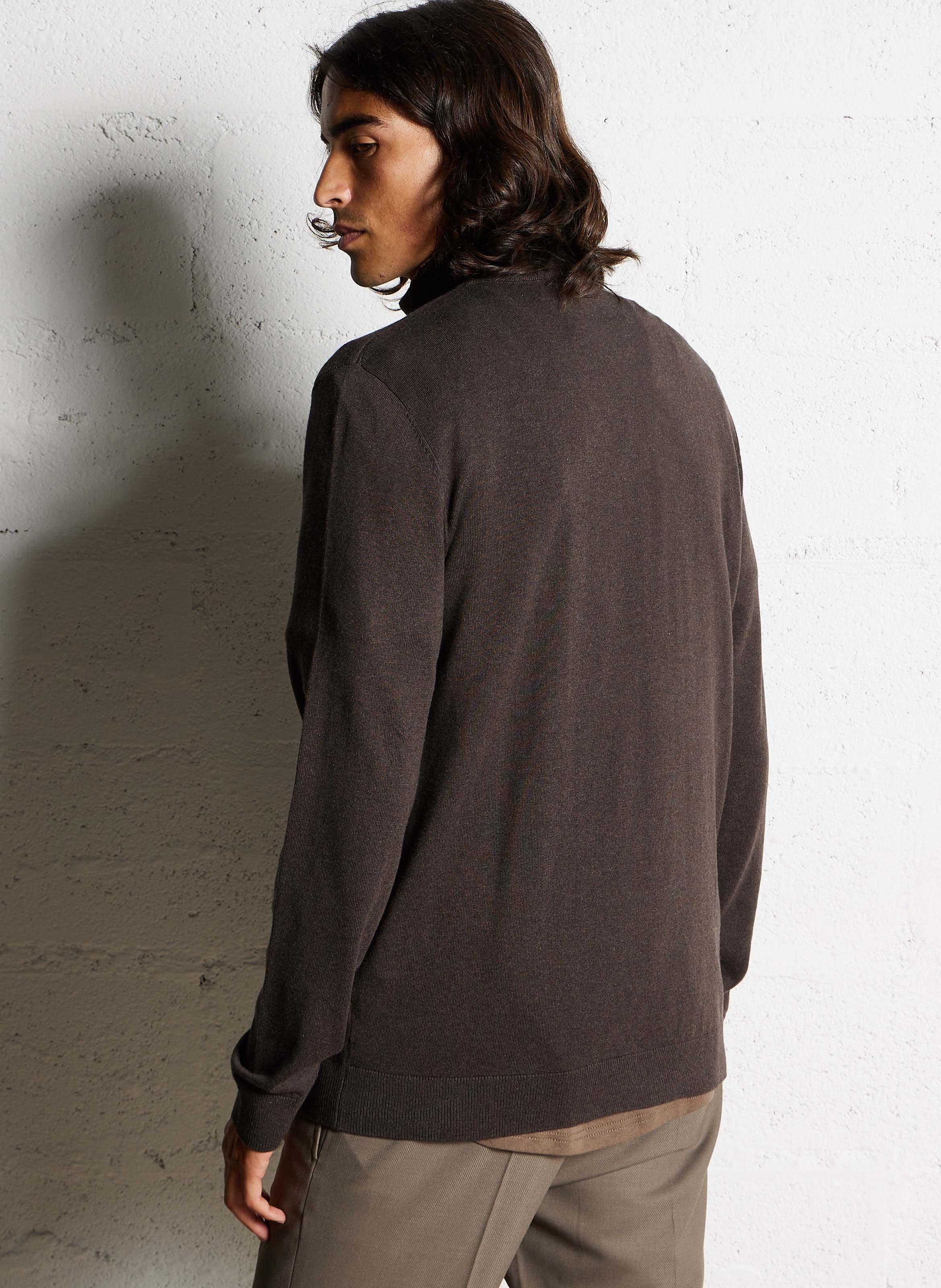 Regular fit katoenen trui met opstaande kraag en rits SELECTED Bruin