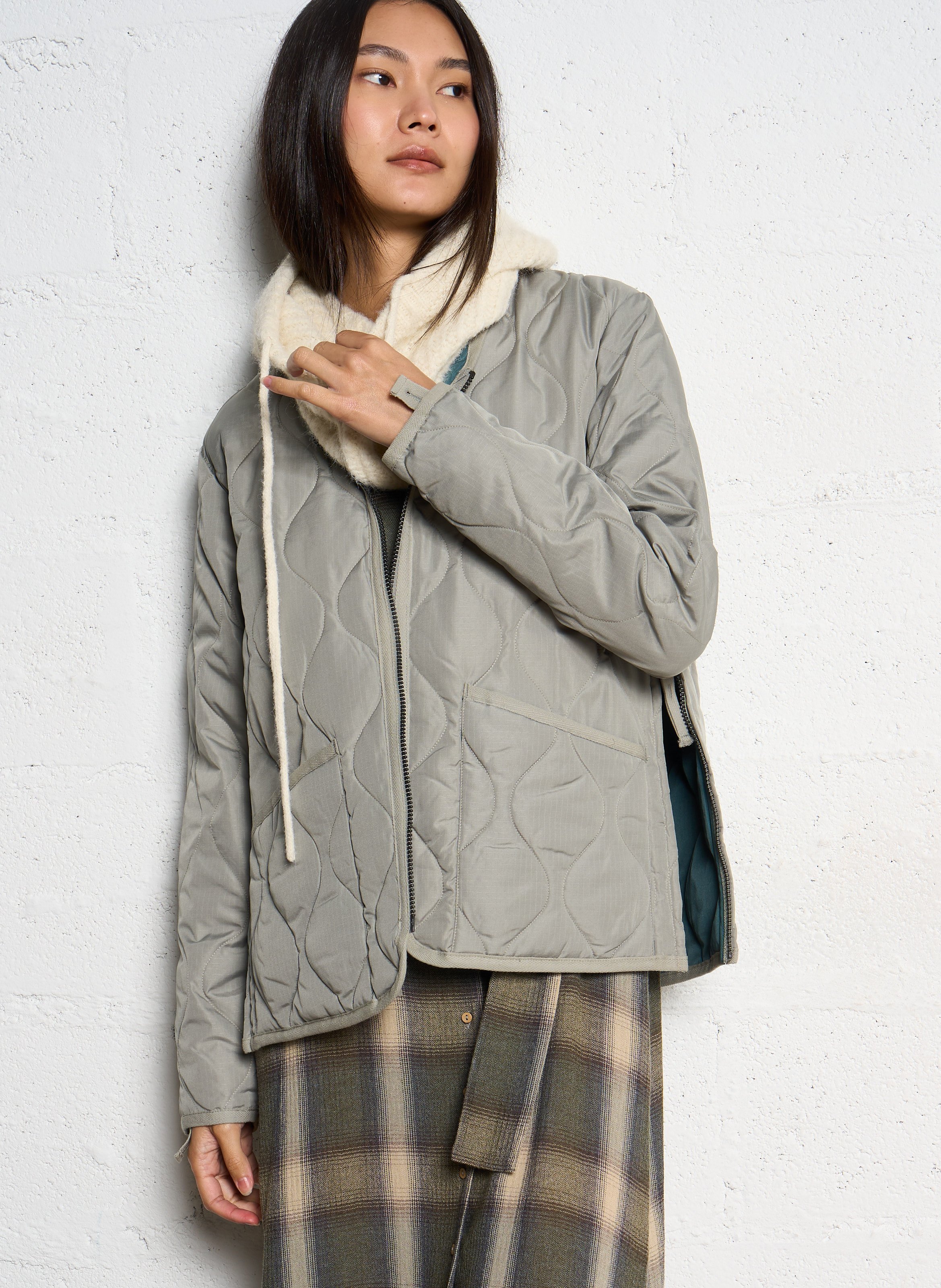 Veste col V matelassée TAION Kaki