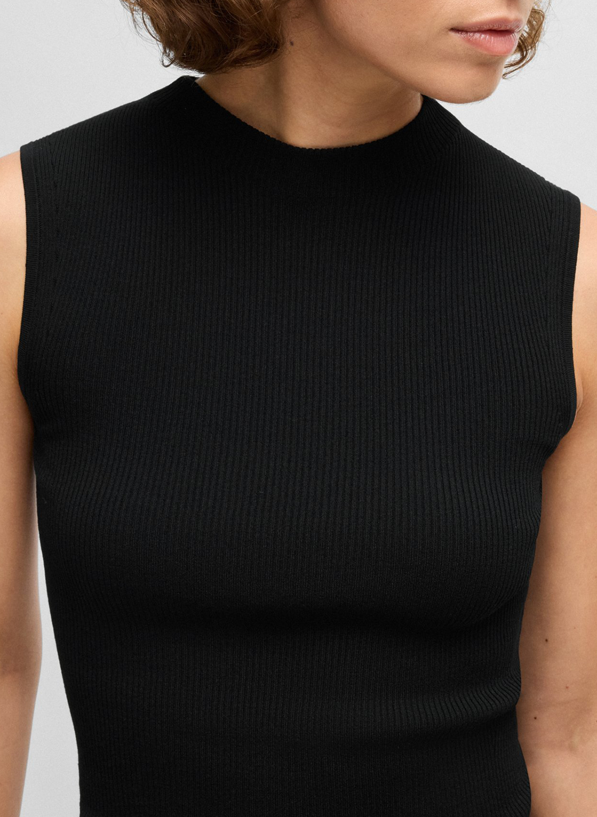 Tee-shirt côtelé sans manches à bords-côtes BOSS Noir