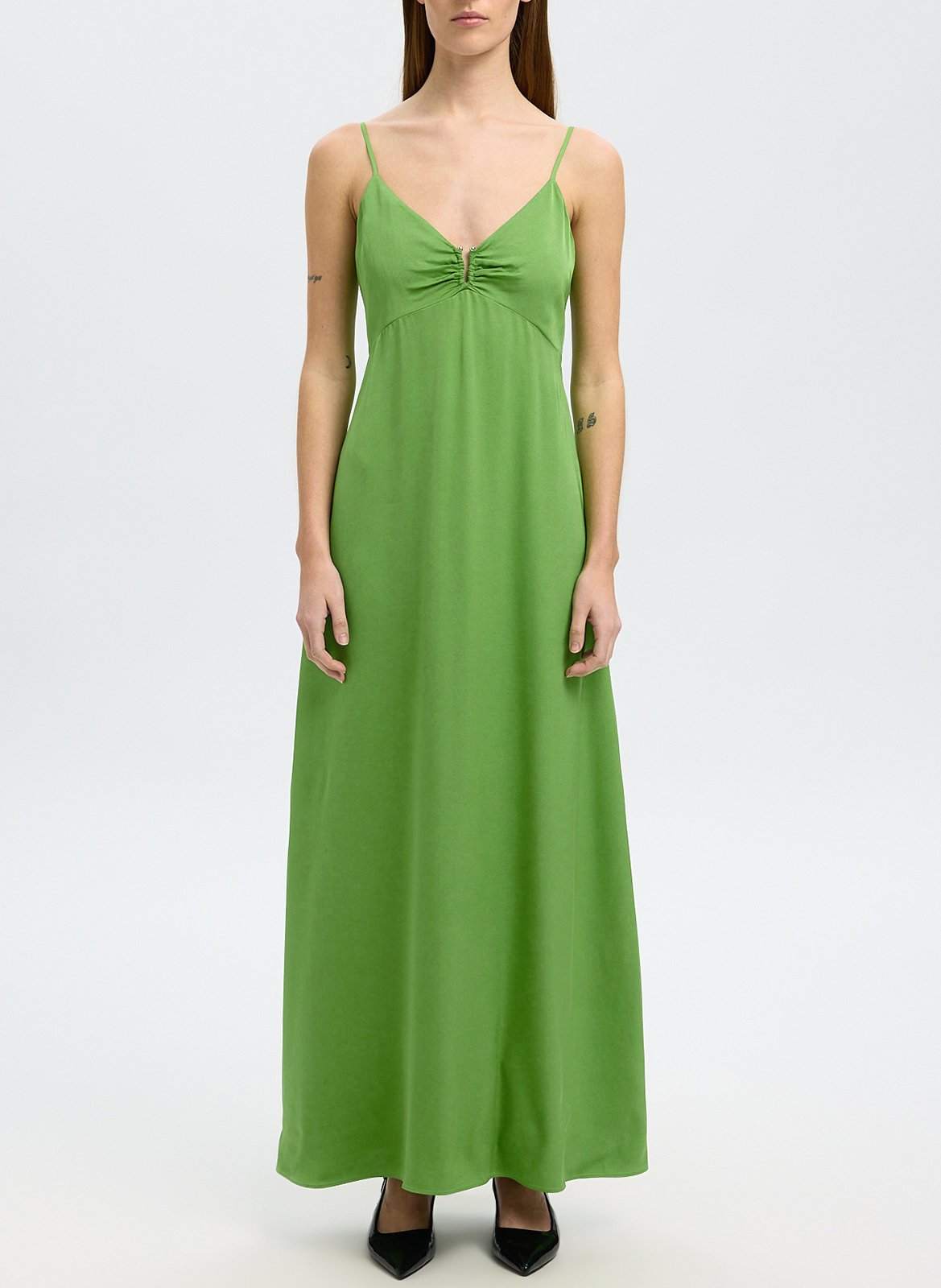 Long V-neck dress SELECTED Green