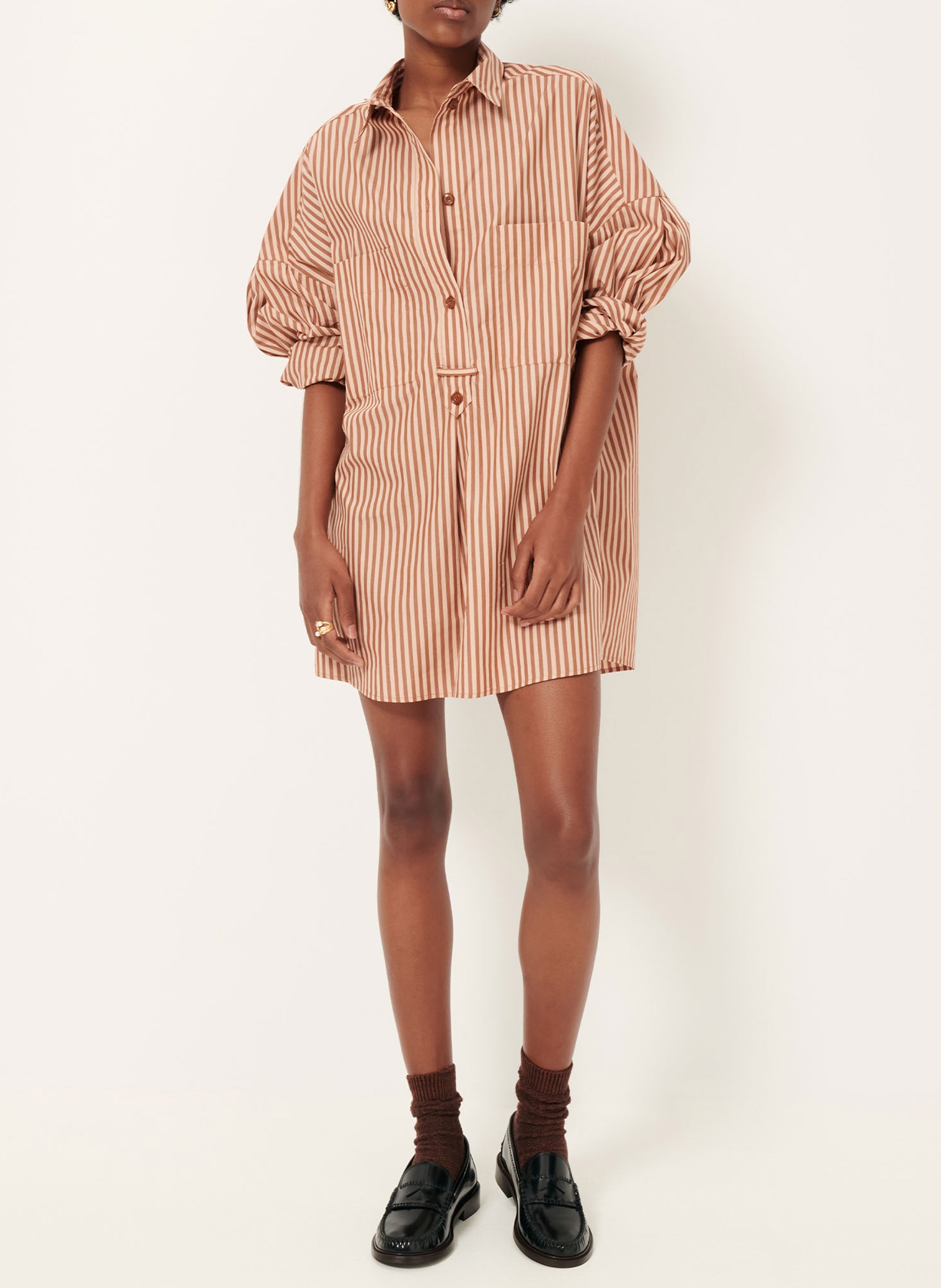 Oversized classic collar striped cotton shirt dress SESSUN
