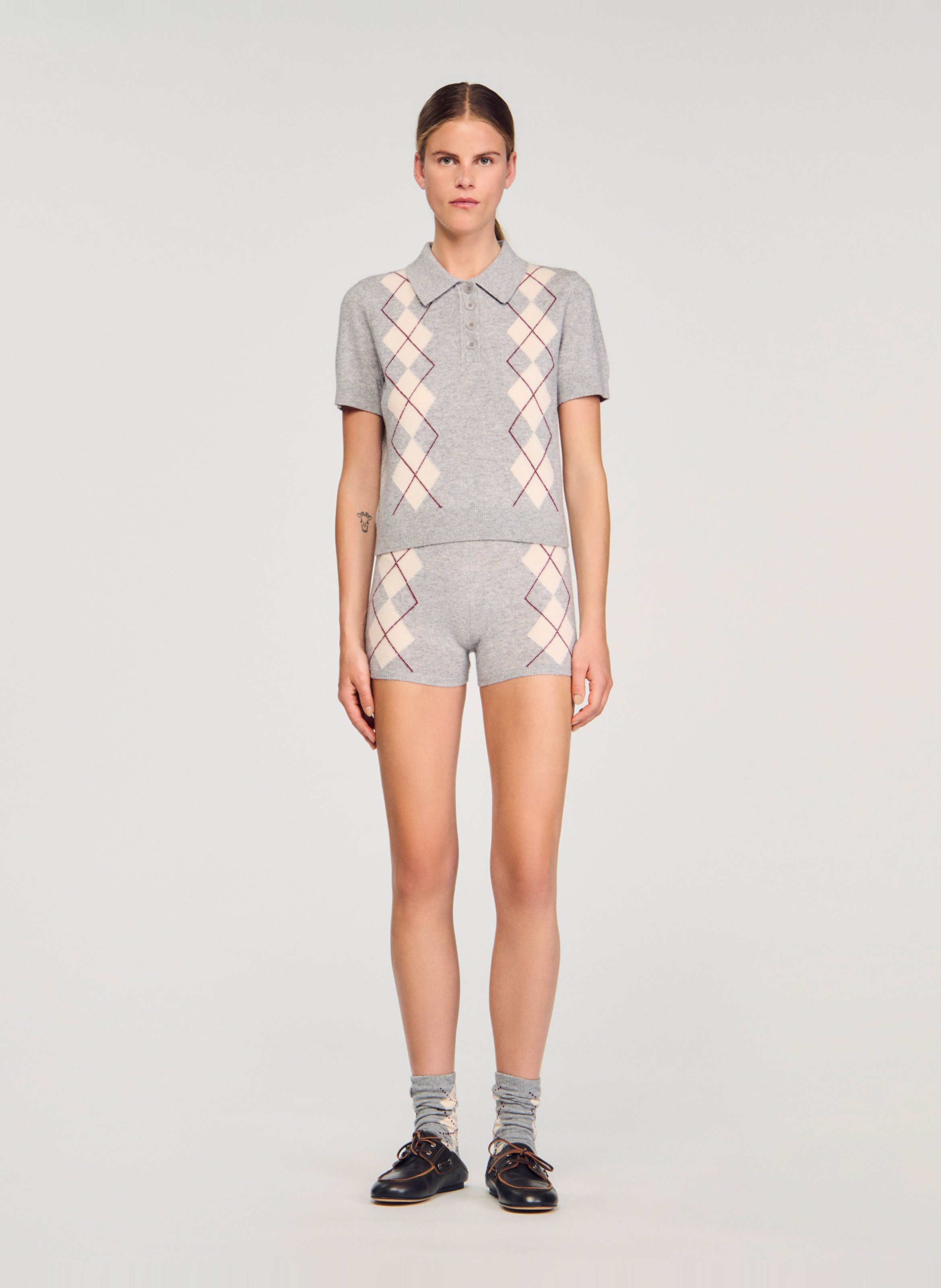 Pull droit col polo en laine et cachemire SANDRO Gris