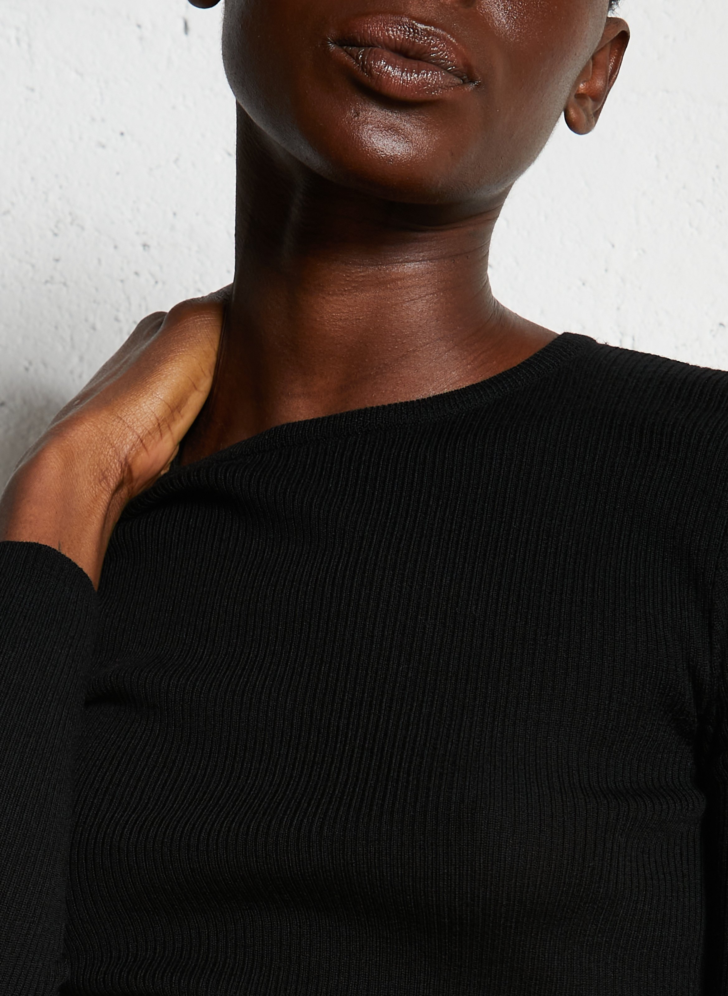 Top col rond en laine MAJESTIC FILATURES Noir