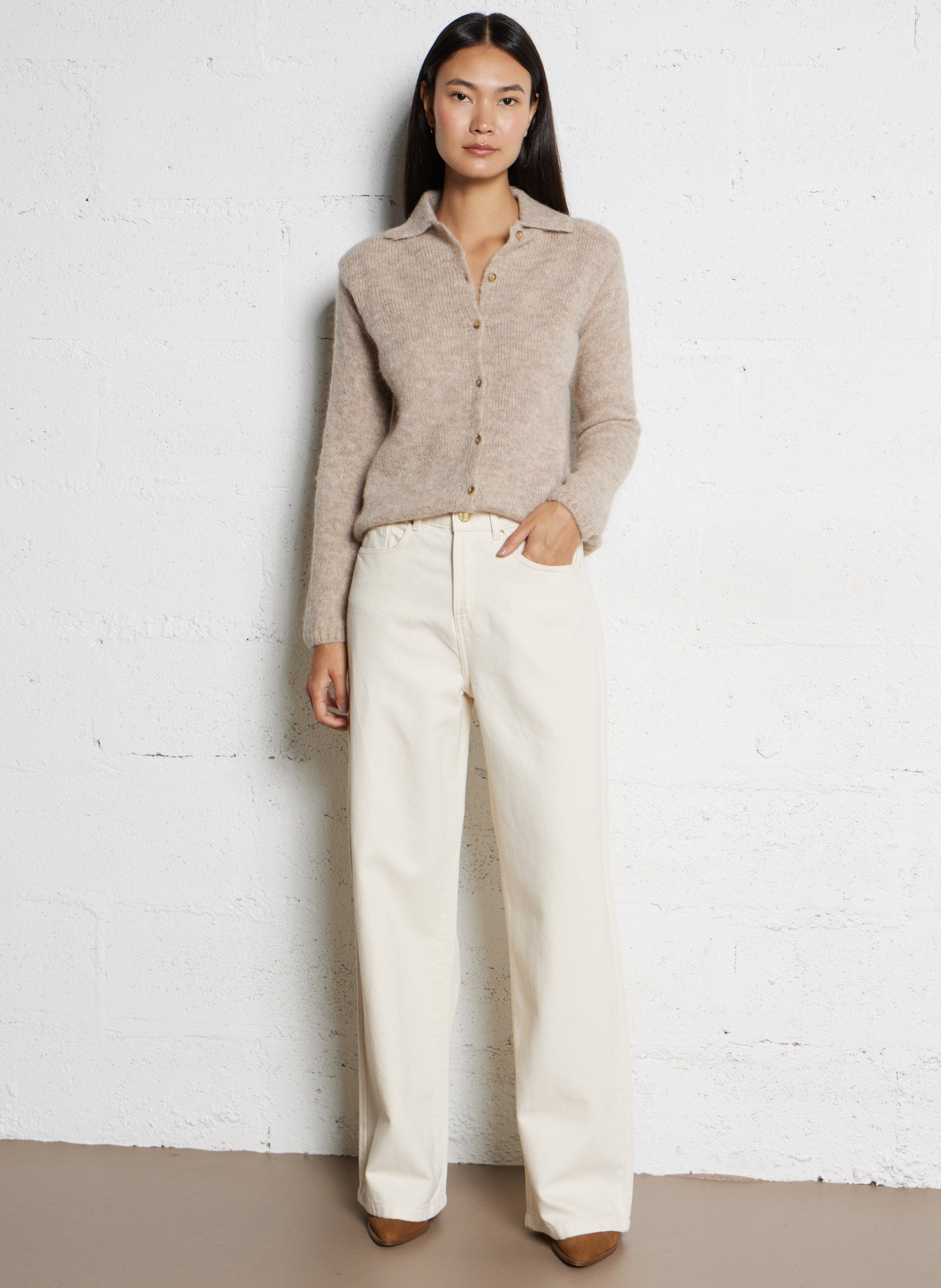 Straight cotton-blend pants DES PETITS HAUTS Beige