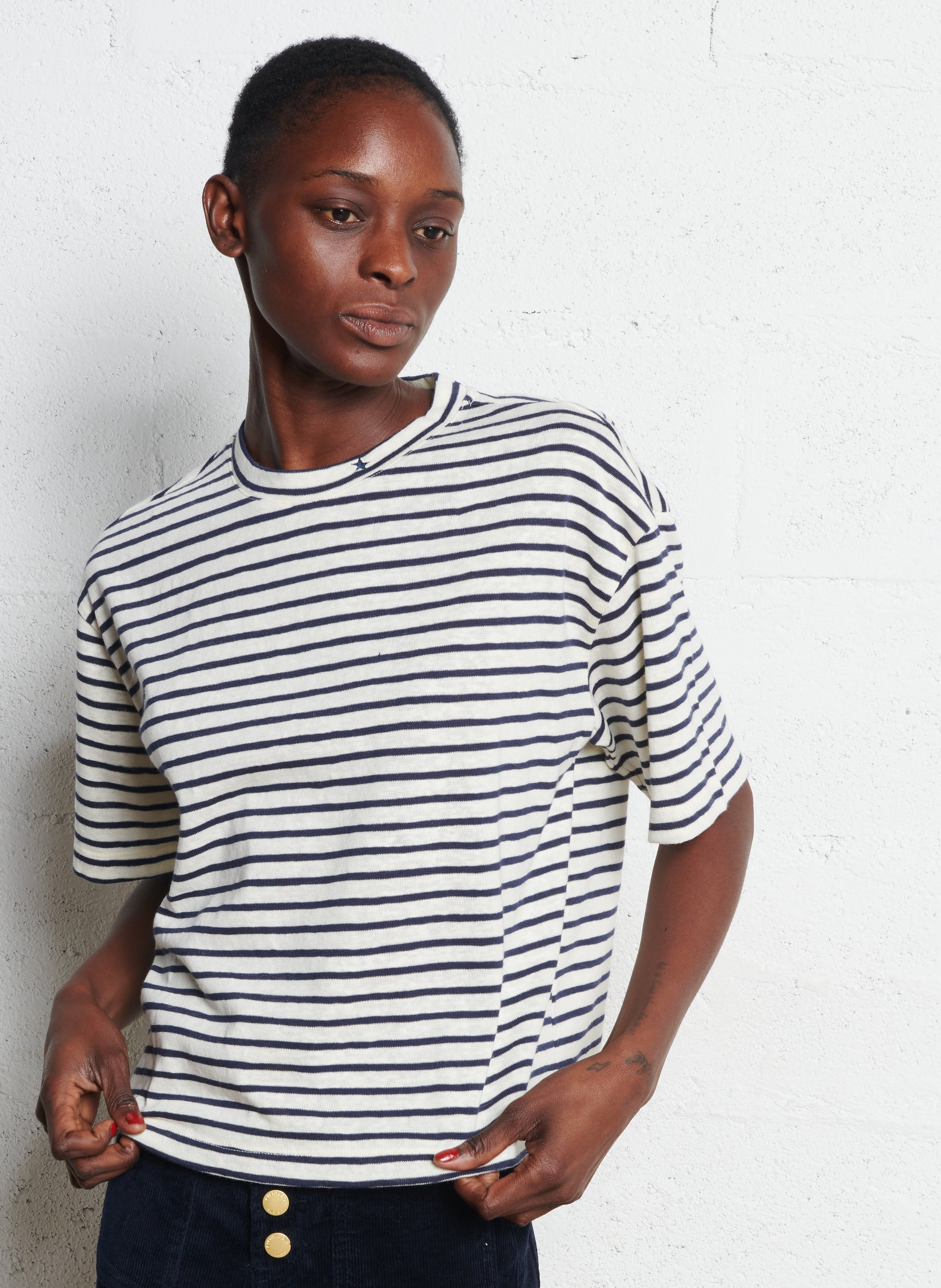 Gestreiftes Rundhals-T-Shirt LA PETITE ETOILE Beige