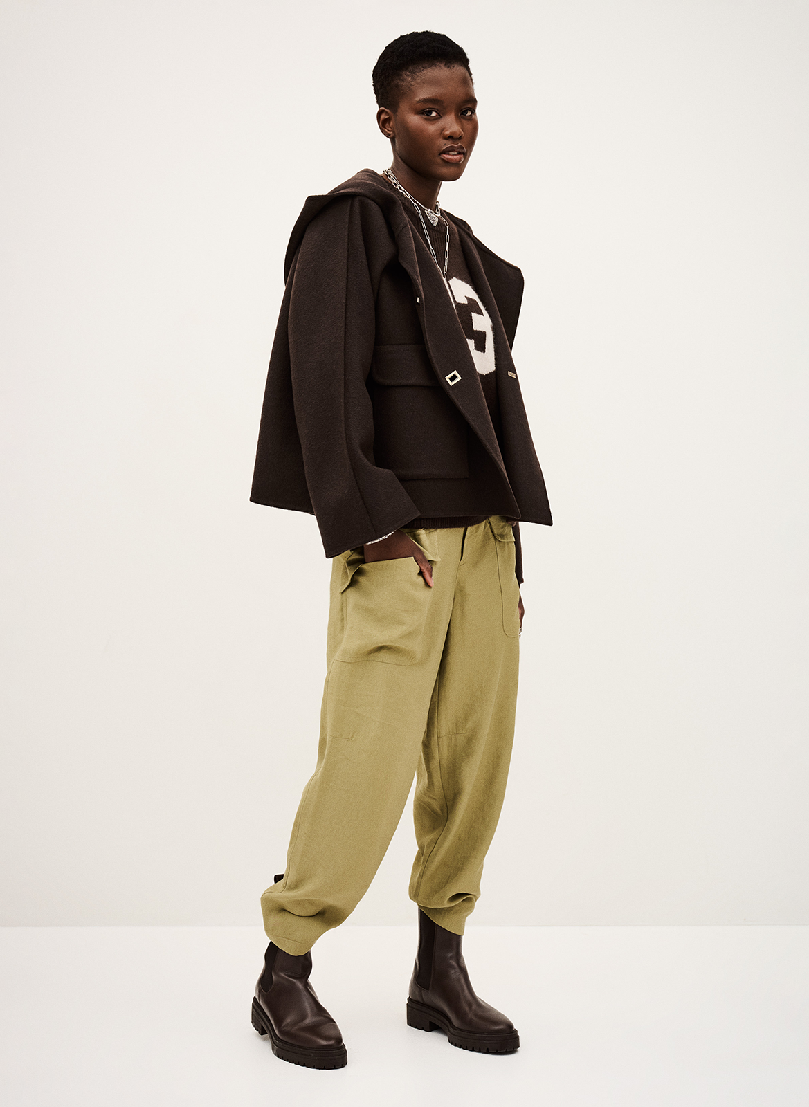 Manteau court à capuche en laine BA&SH Marron