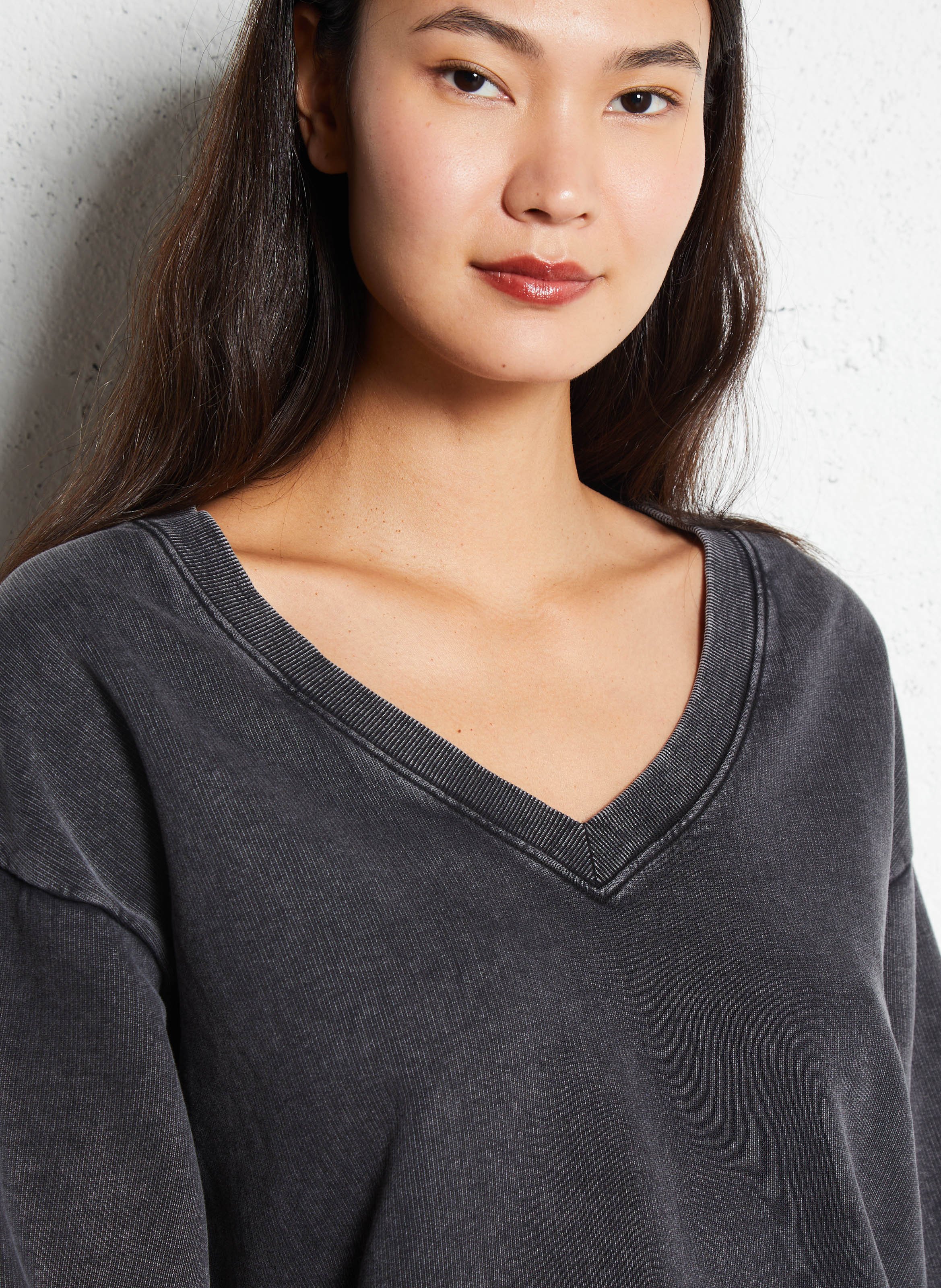 Sweat col V en coton IKKS Gris