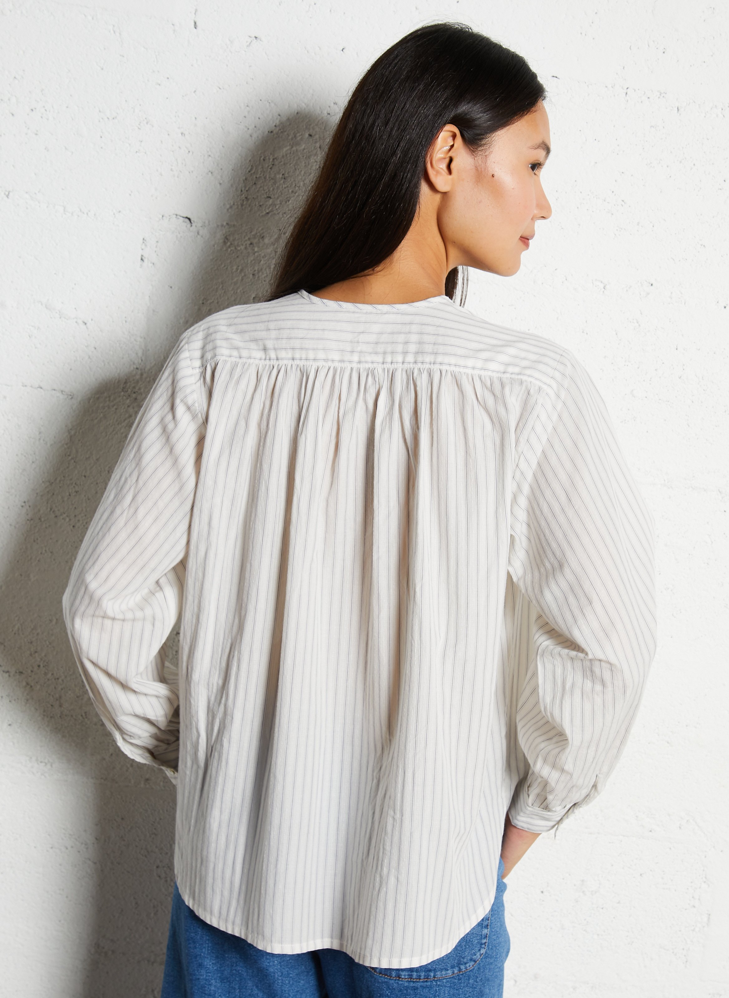Oversized striped shirt with ruffles HOD PARIS White