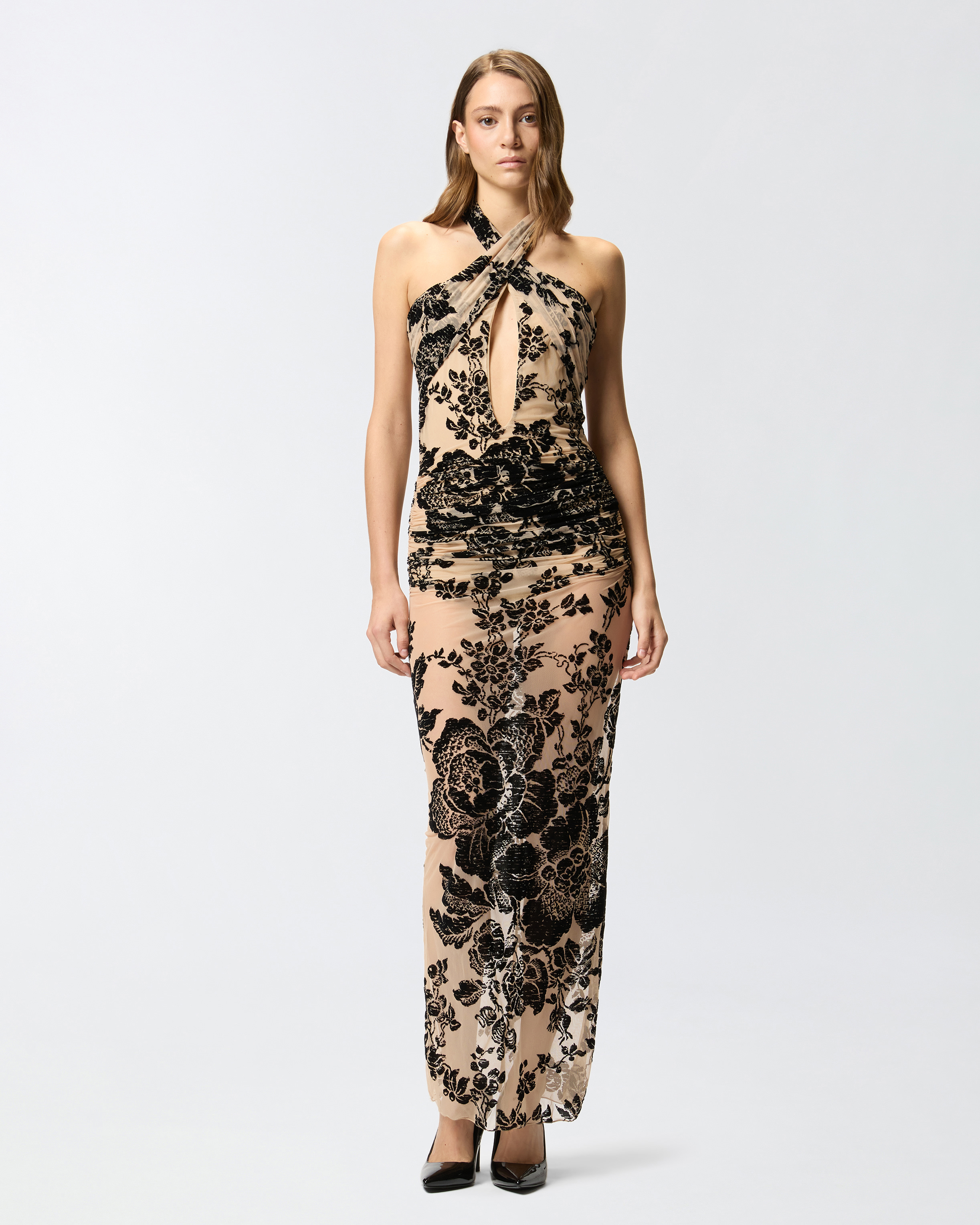 Long dress with flocked print PINKO Multicolored