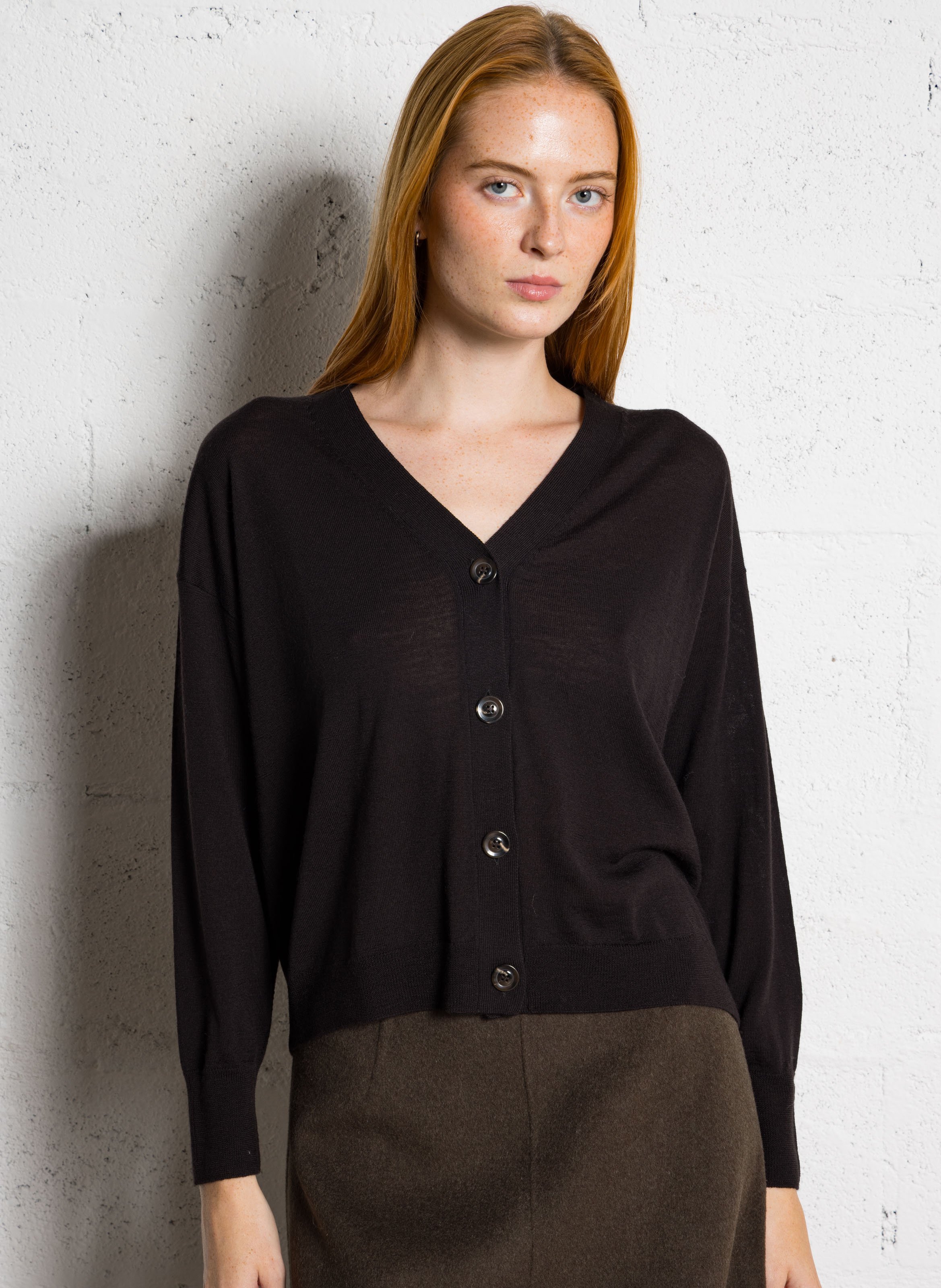 Cardigan à col V en laine  SOEUR Marron