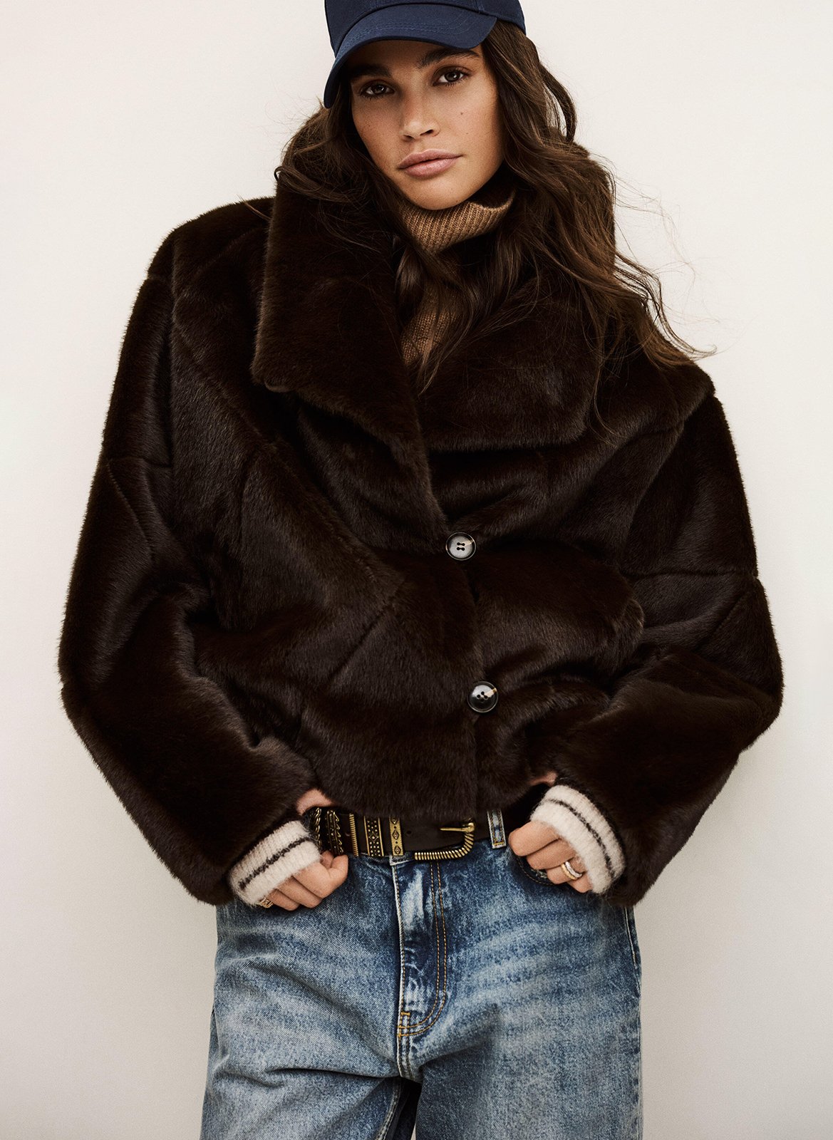 Oversized jas met omgeslagen kraag en faux bonteffect BA&SH Bruin