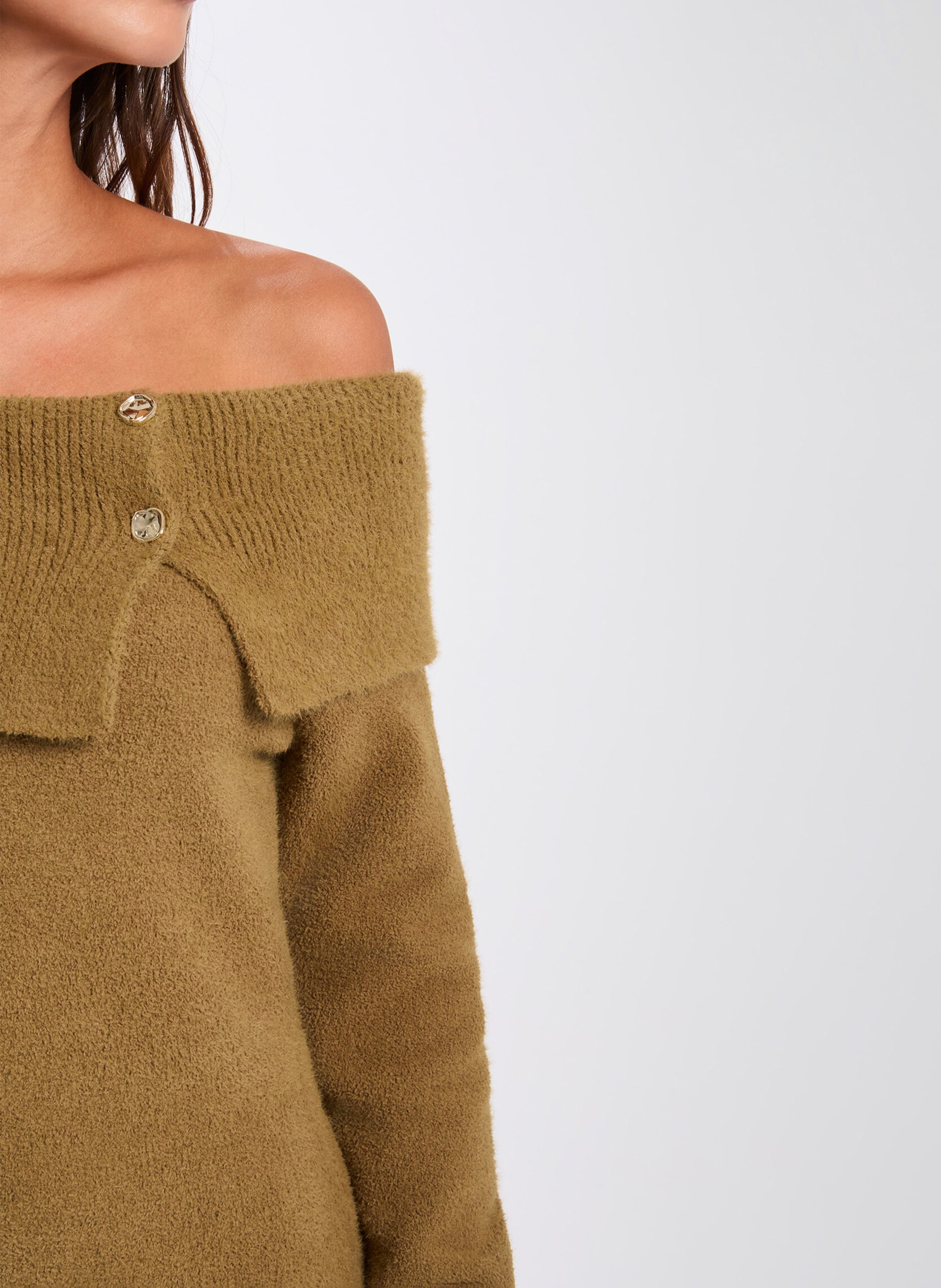 Robe courte col bardot en maille MORGAN Marron