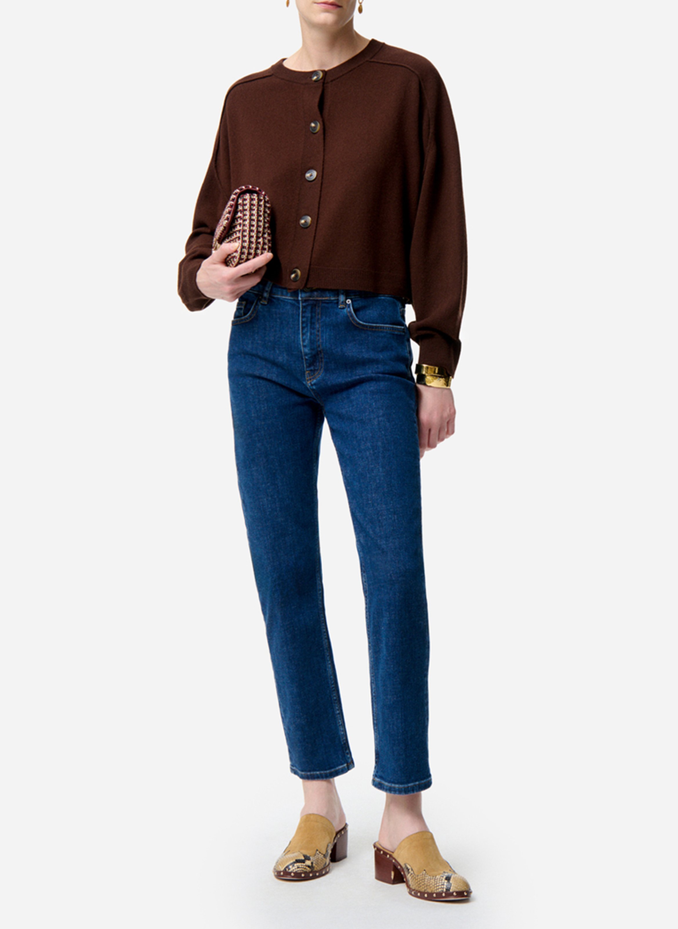 Oversized round neck wool cardigan VANESSA BRUNO Brown