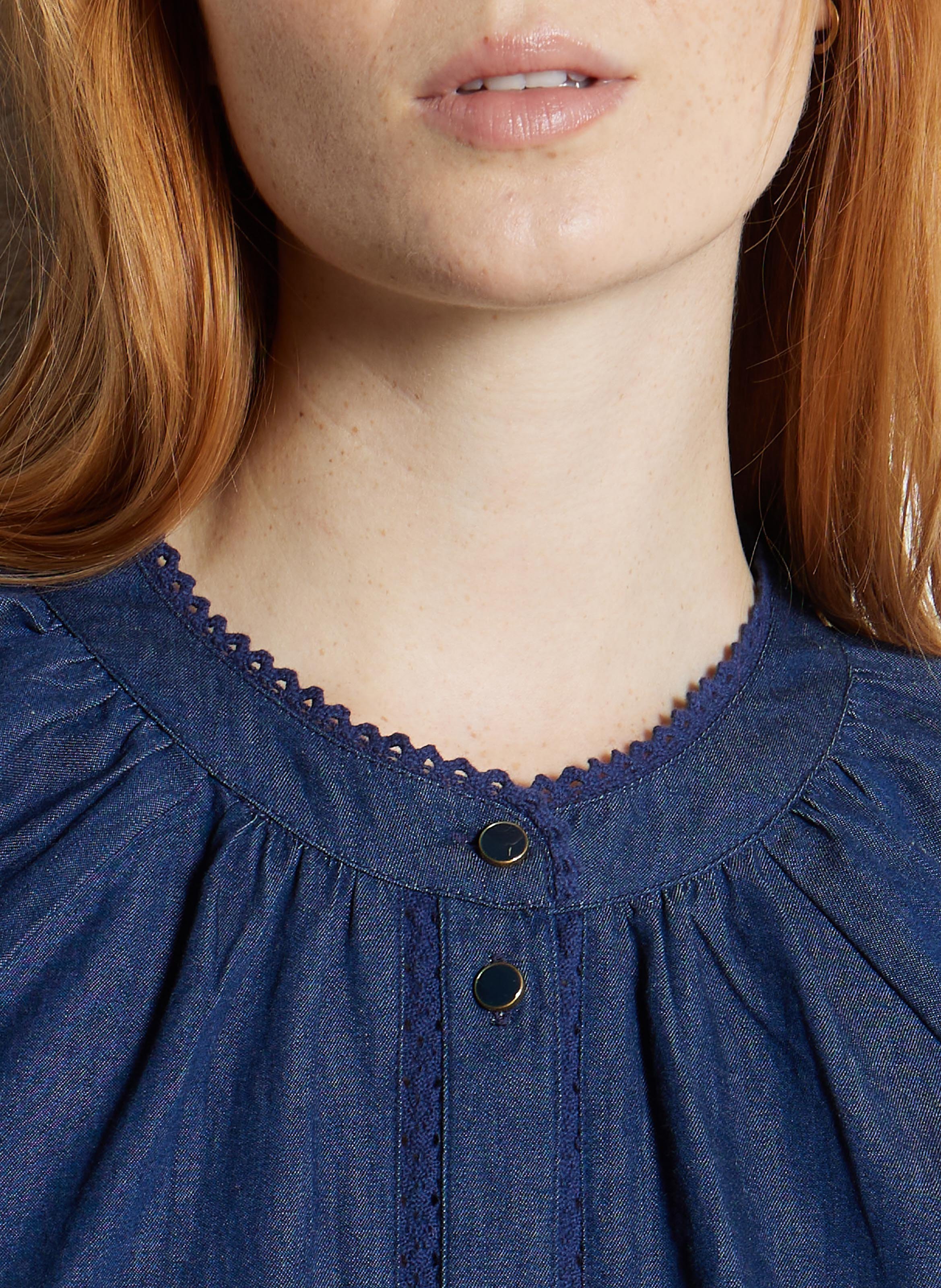 Ruimvallende, katoenen blouse met Maokraag SUD EXPRESS Blauw