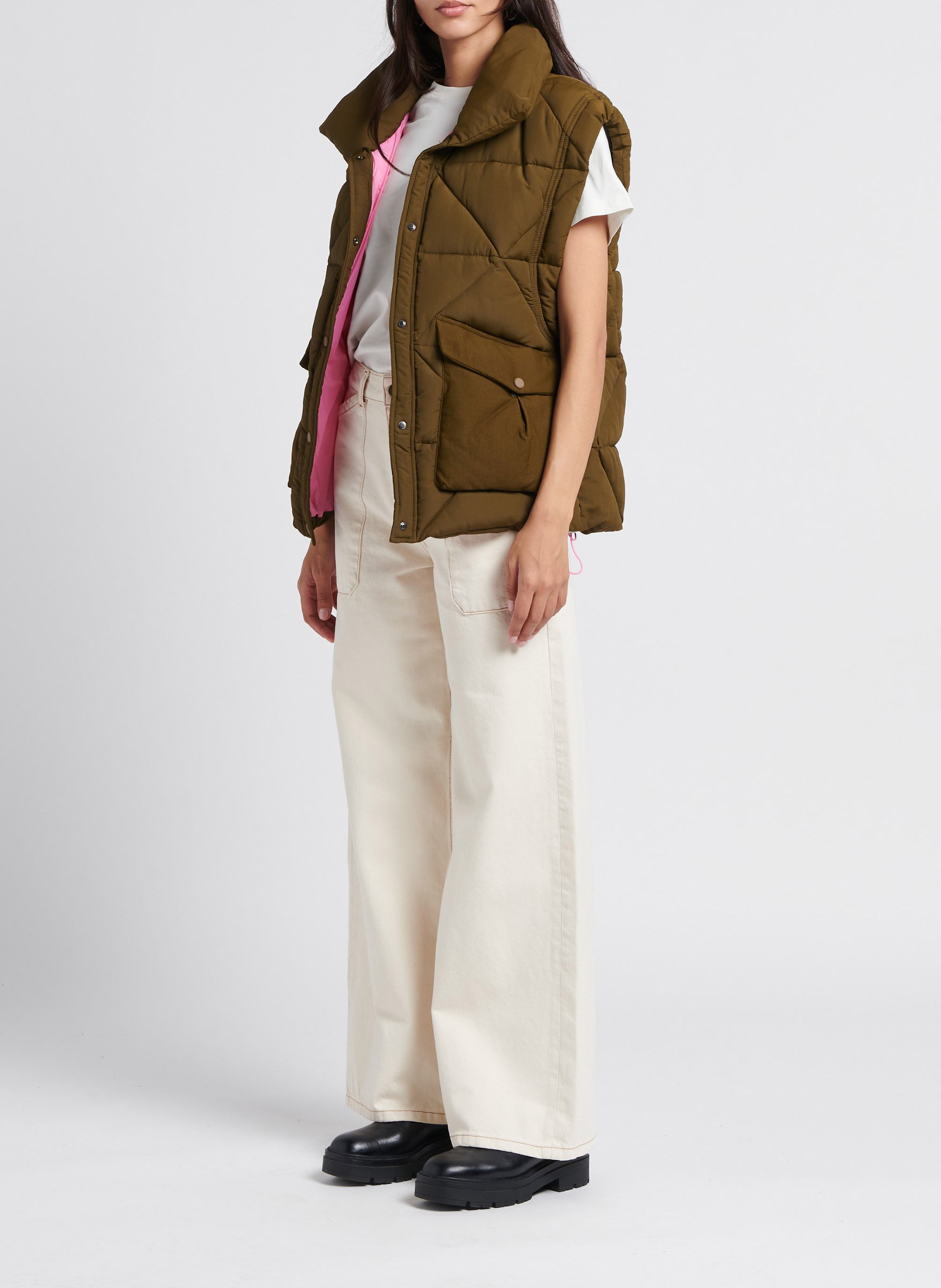 Doudoune droite sans manches OOF Kaki