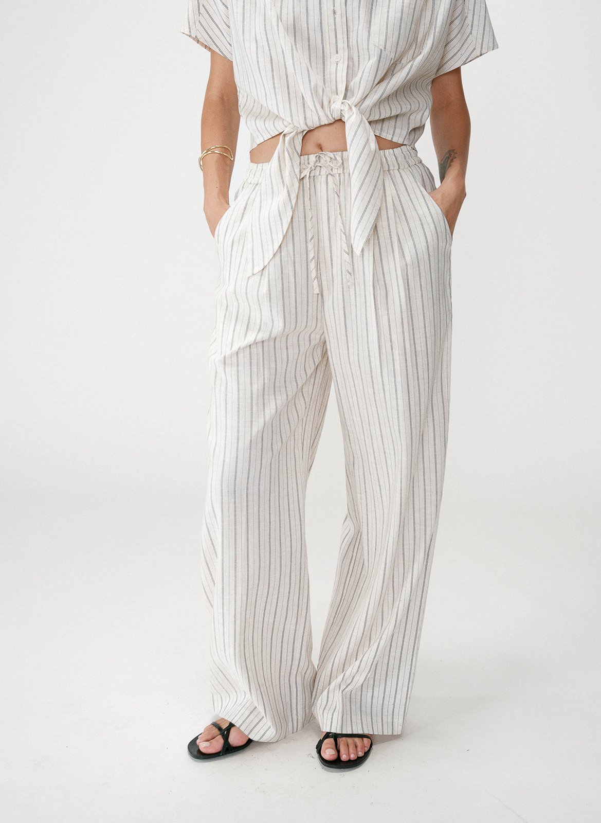 Pantalon large à rayures GRACE ET MILA Beige