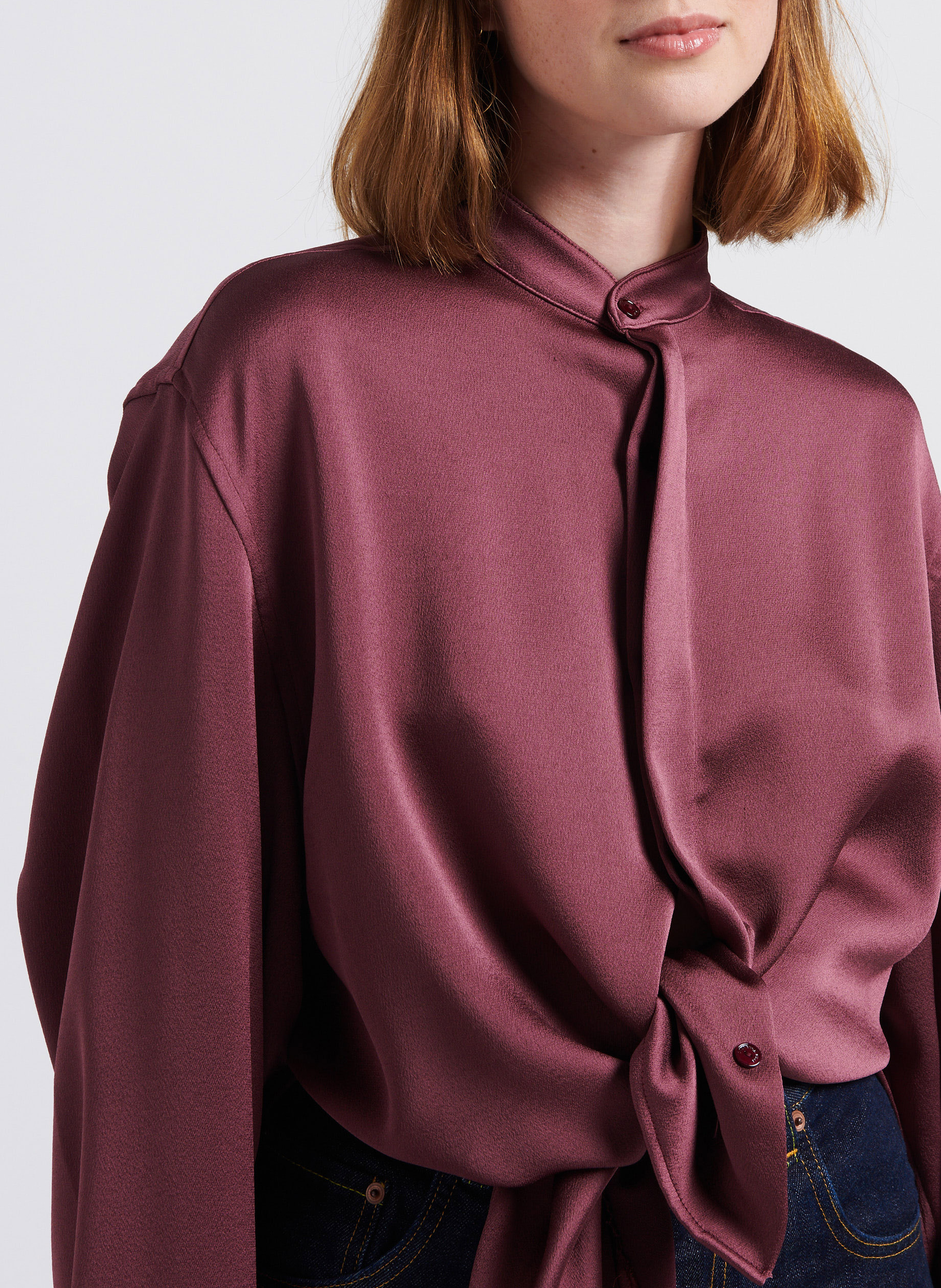 Satiniertes Hemd mit Mao-Kragen LAURENCE BRAS Pflaume