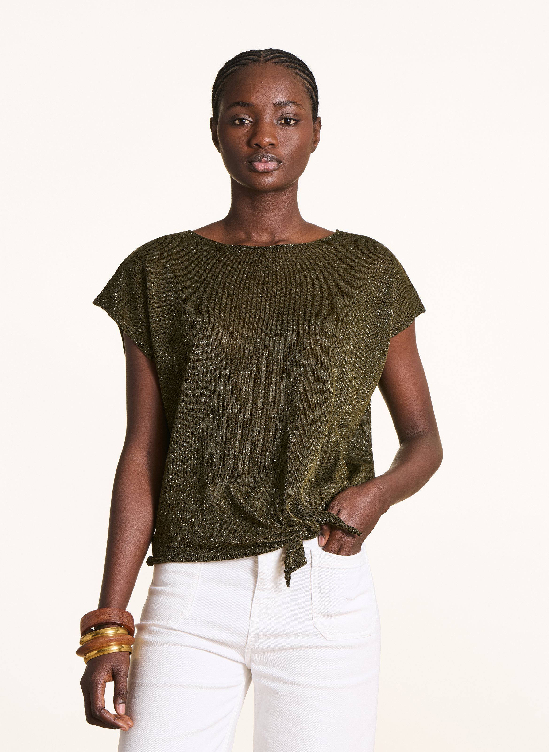 Pull manches courtes en maille irisée LA FEE MARABOUTEE Vert