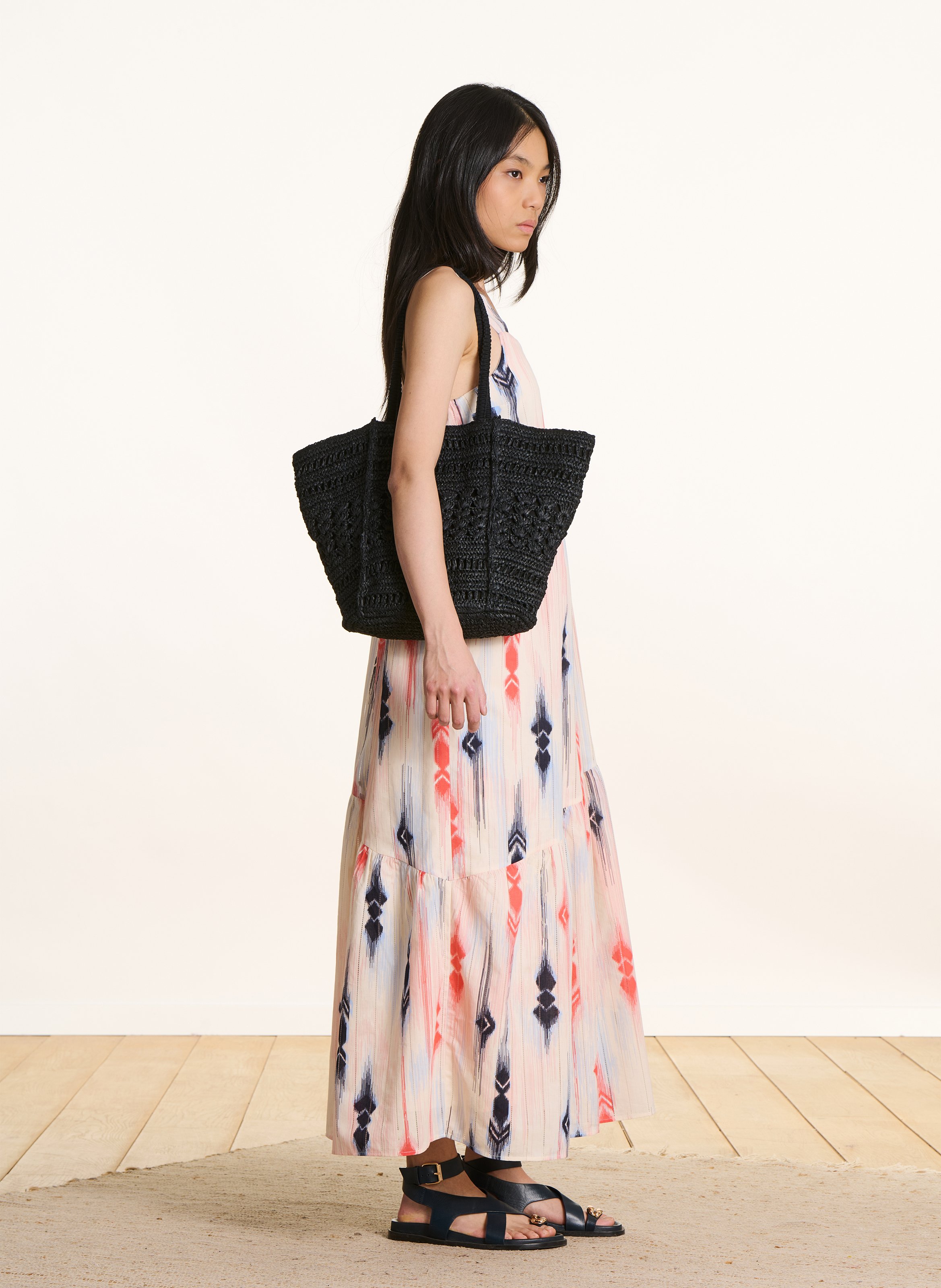 Robe longue col carré en coton LA FEE MARABOUTEE Multicolore