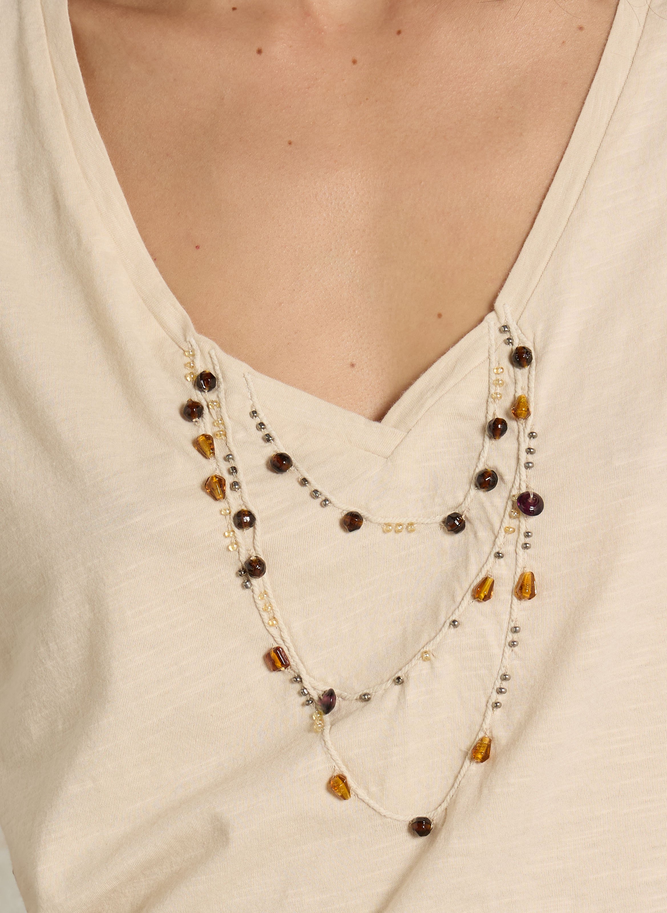 V-neck organic cotton T-shirt LEON & HARPER Beige