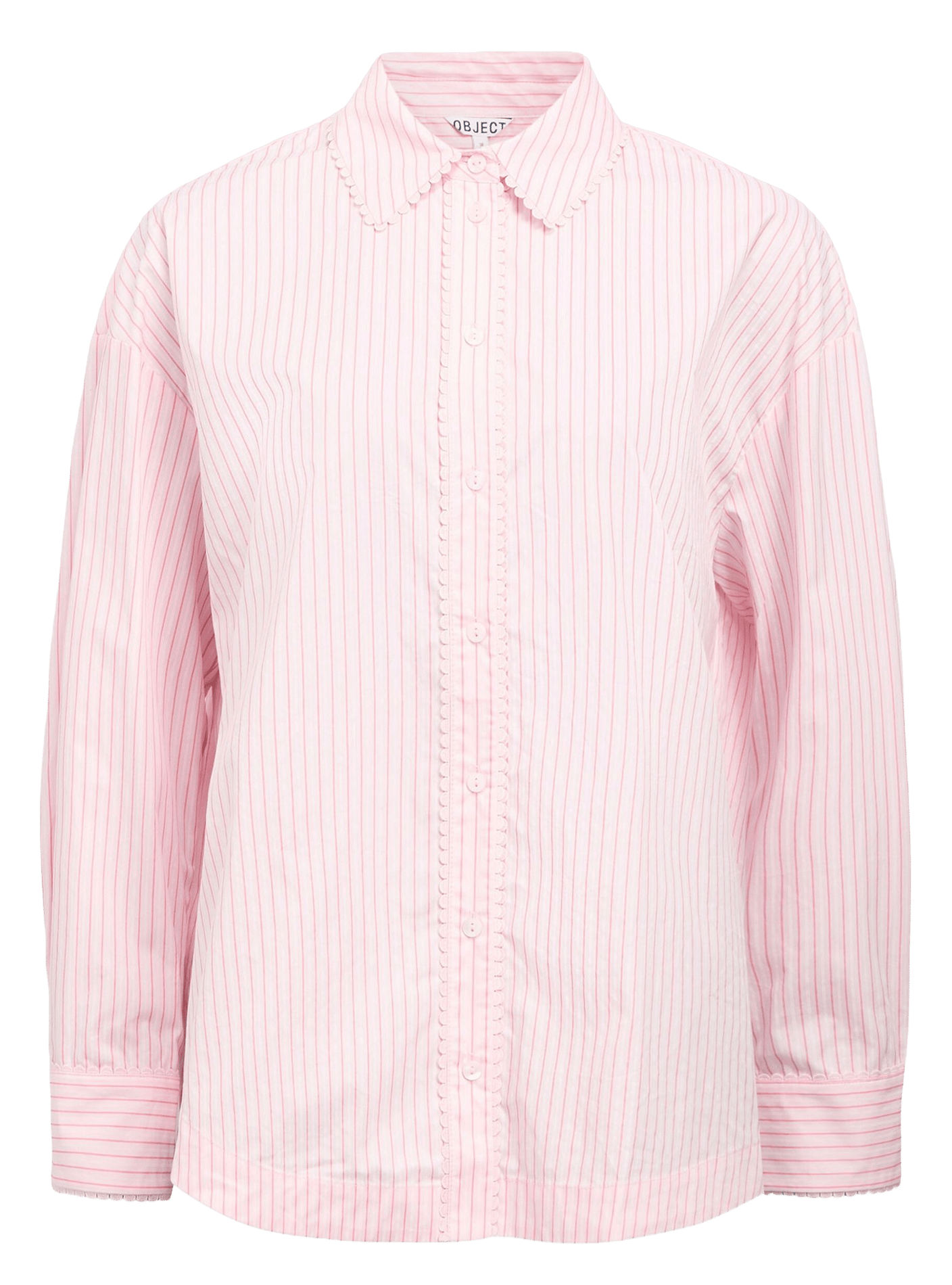 Gerade geschnittenes Hemd mit klassischem Kragen aus Bio-Baumwolle mit Streifen OBJECT Rosa
