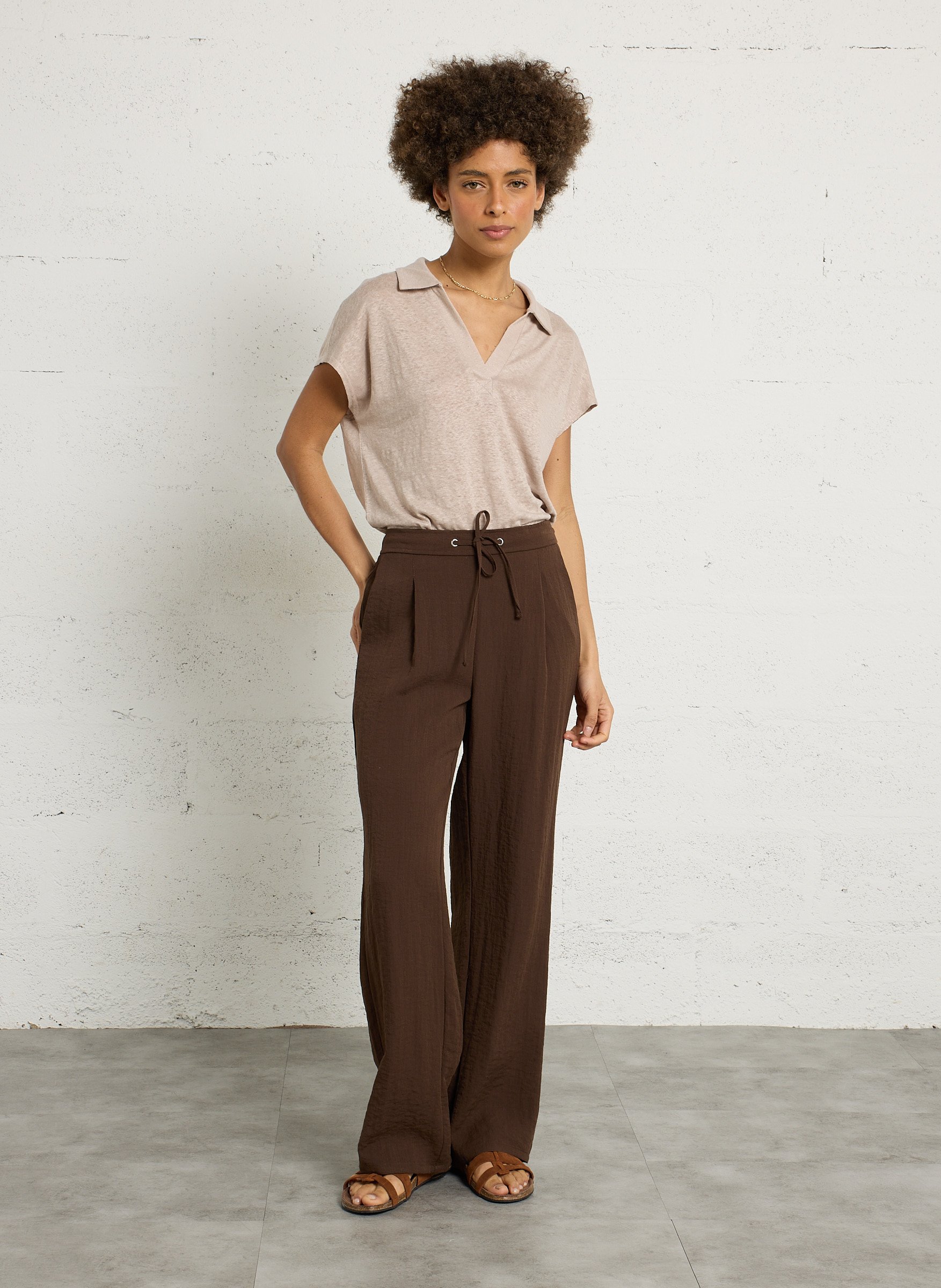 Weites Leinen-T-Shirt SUD EXPRESS Beige