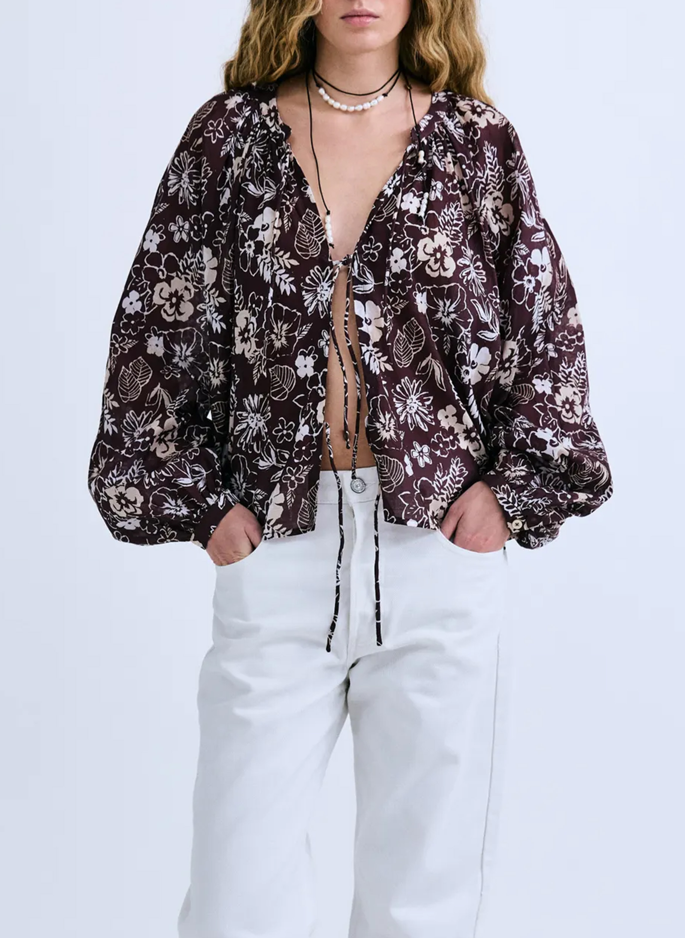 Blouse imprimée col v LOVE STORIES Marron