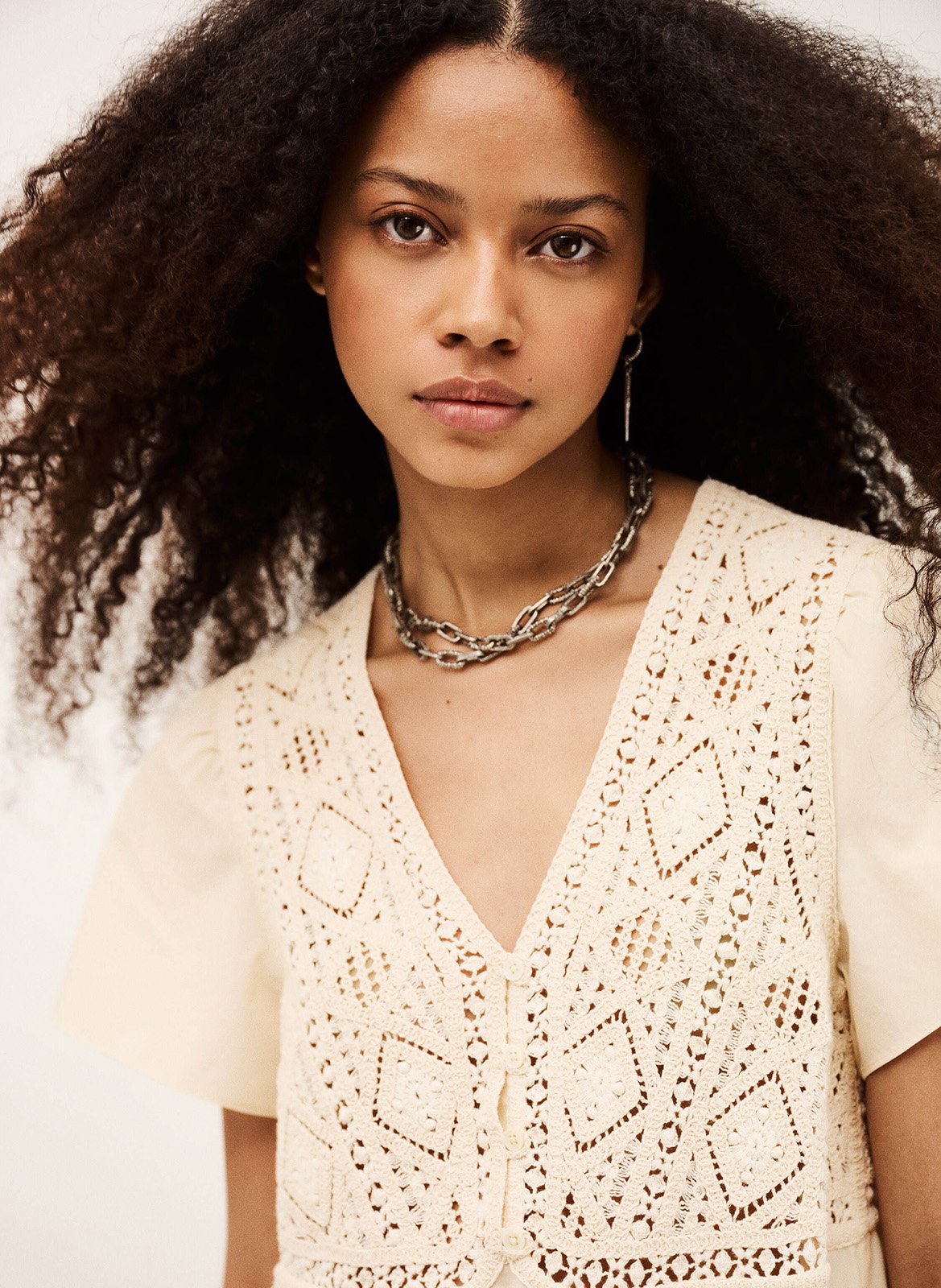 Robe longue col V en coton BA&SH Beige