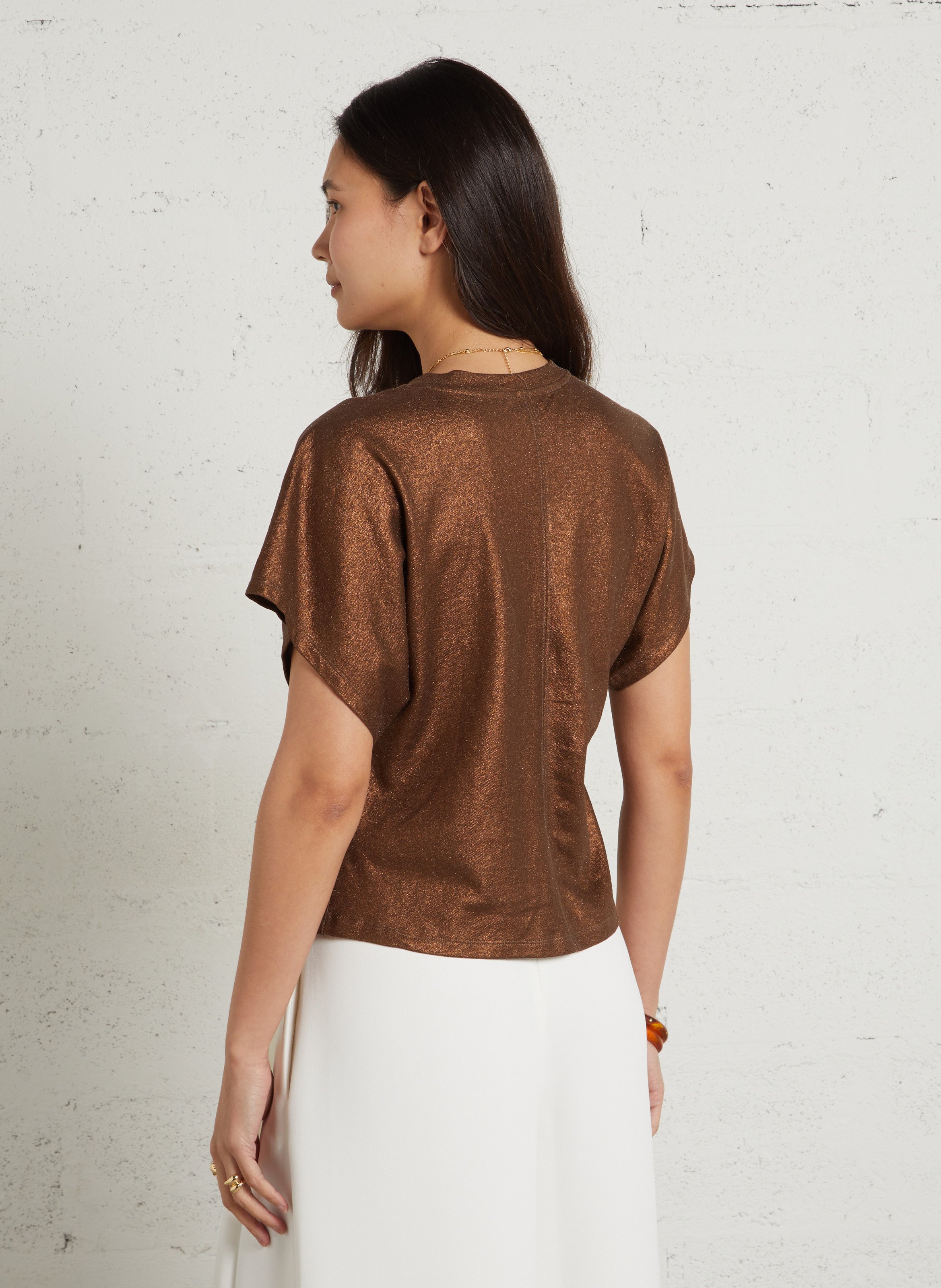 Tee-shirt ajusté col rond en coton et lin MAJESTIC FILATURES Marron