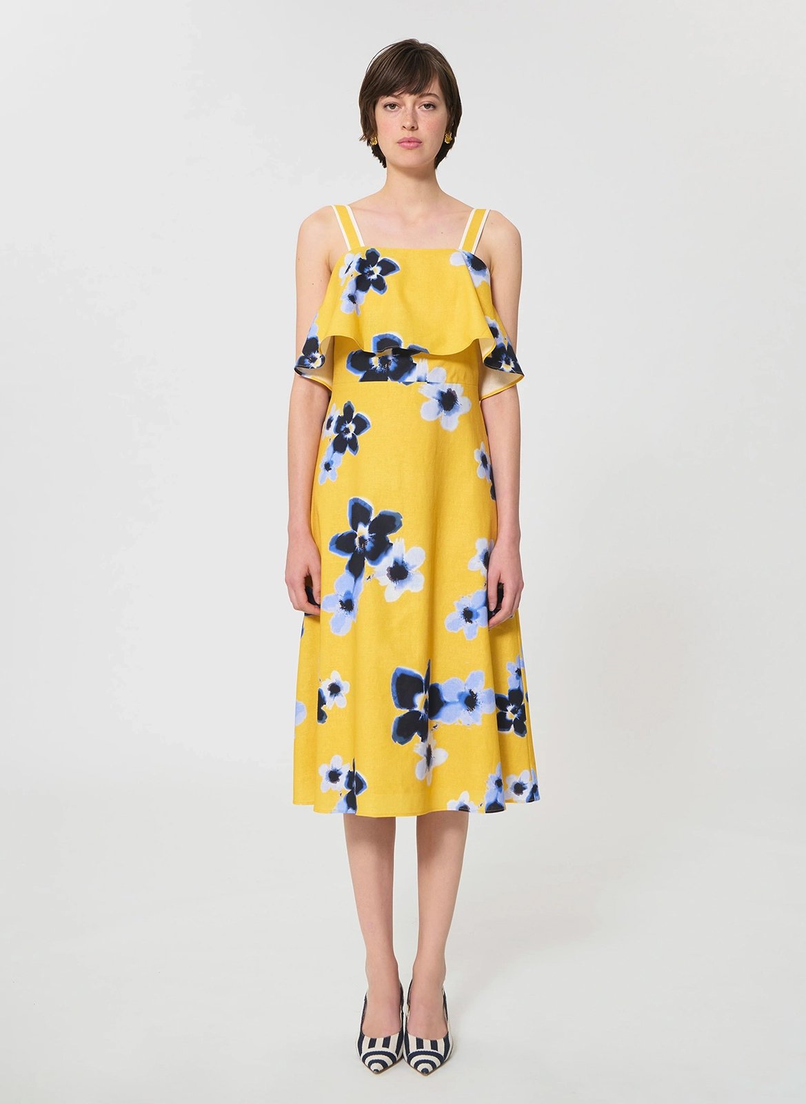Robe courte col V en lin mélangé TARA JARMON Jaune