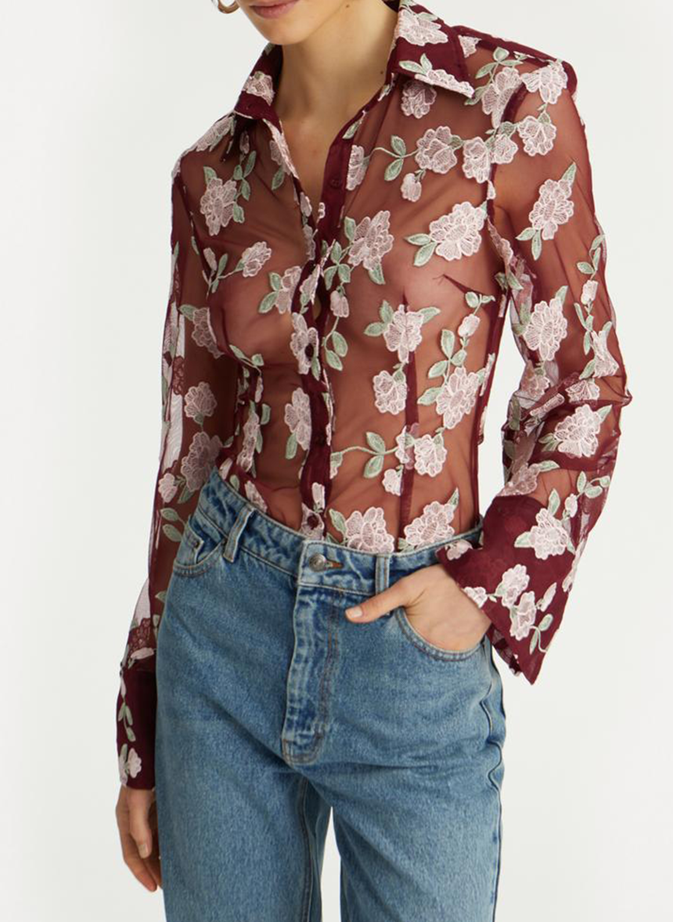 Chemise col classique brodée ROTATE Brown