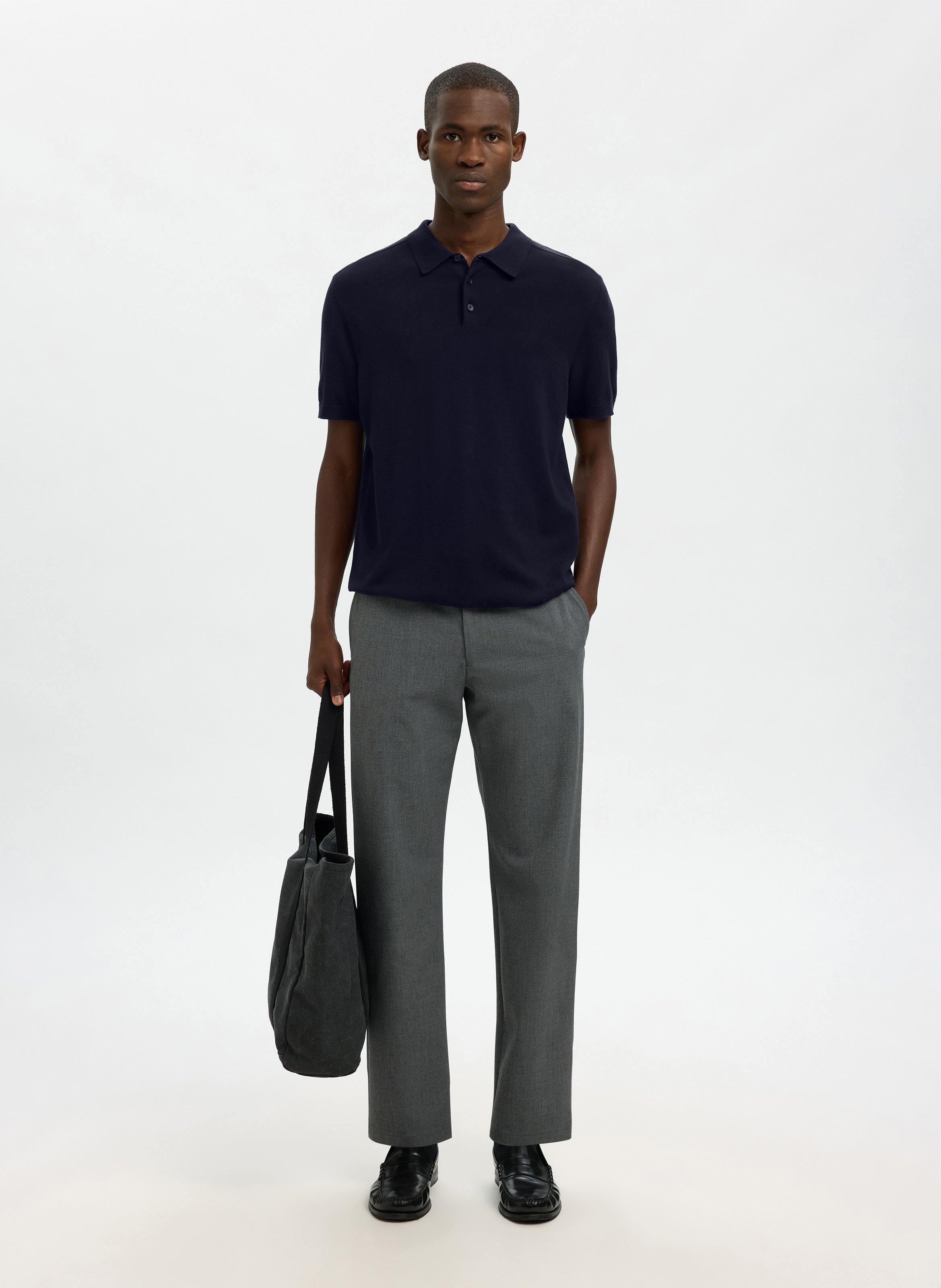 Straight cotton knit polo SELECTED Blue