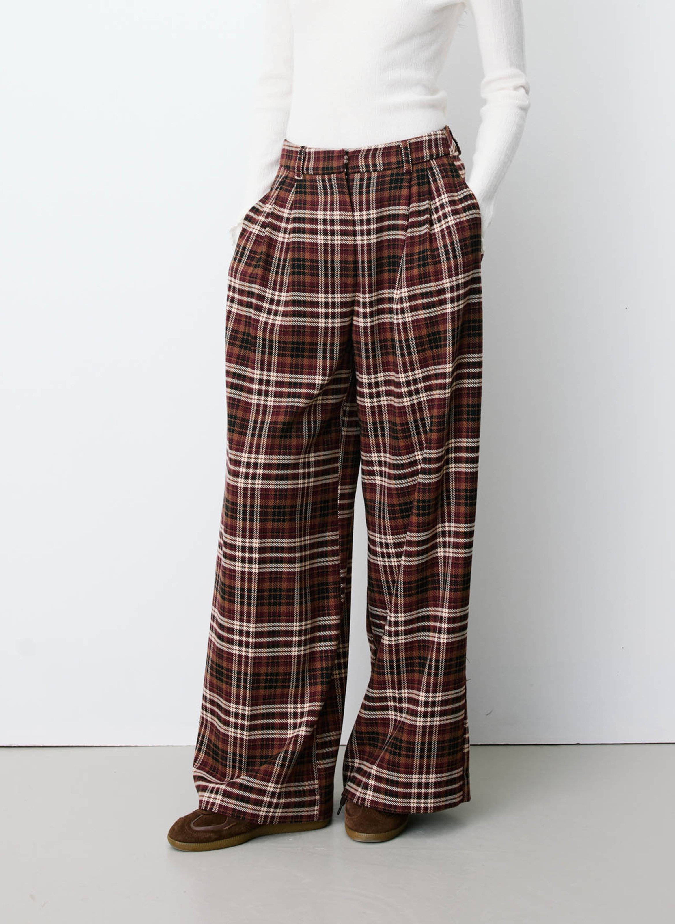 Pantalon de costume droit à carreaux GRACE ET MILA Rouge