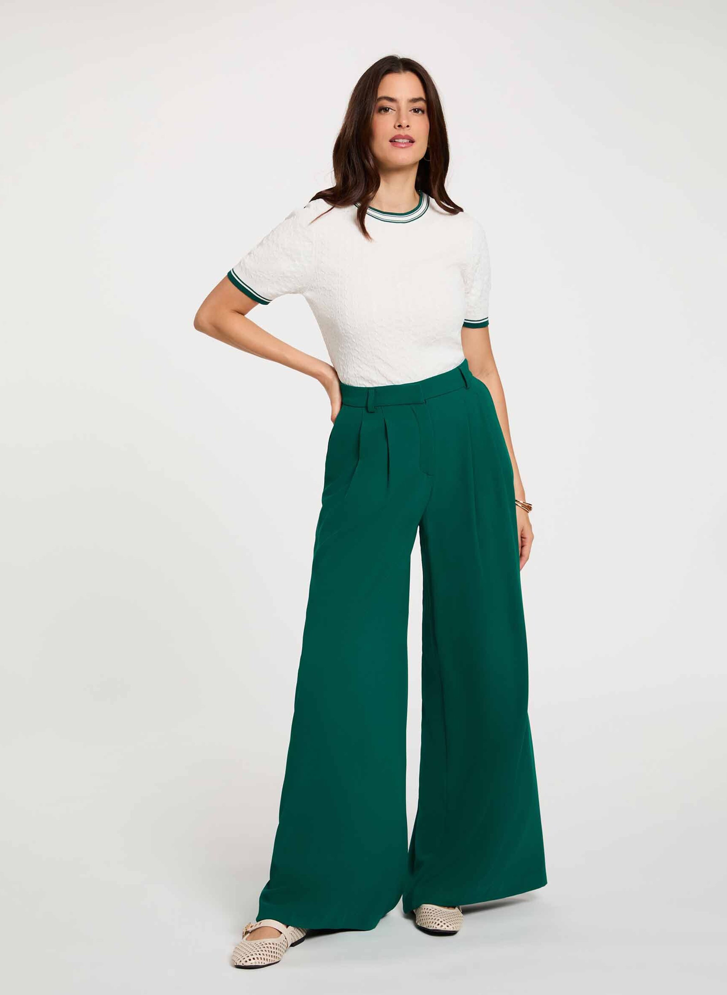 High-waisted wide-leg pants | Green MORGAN Women