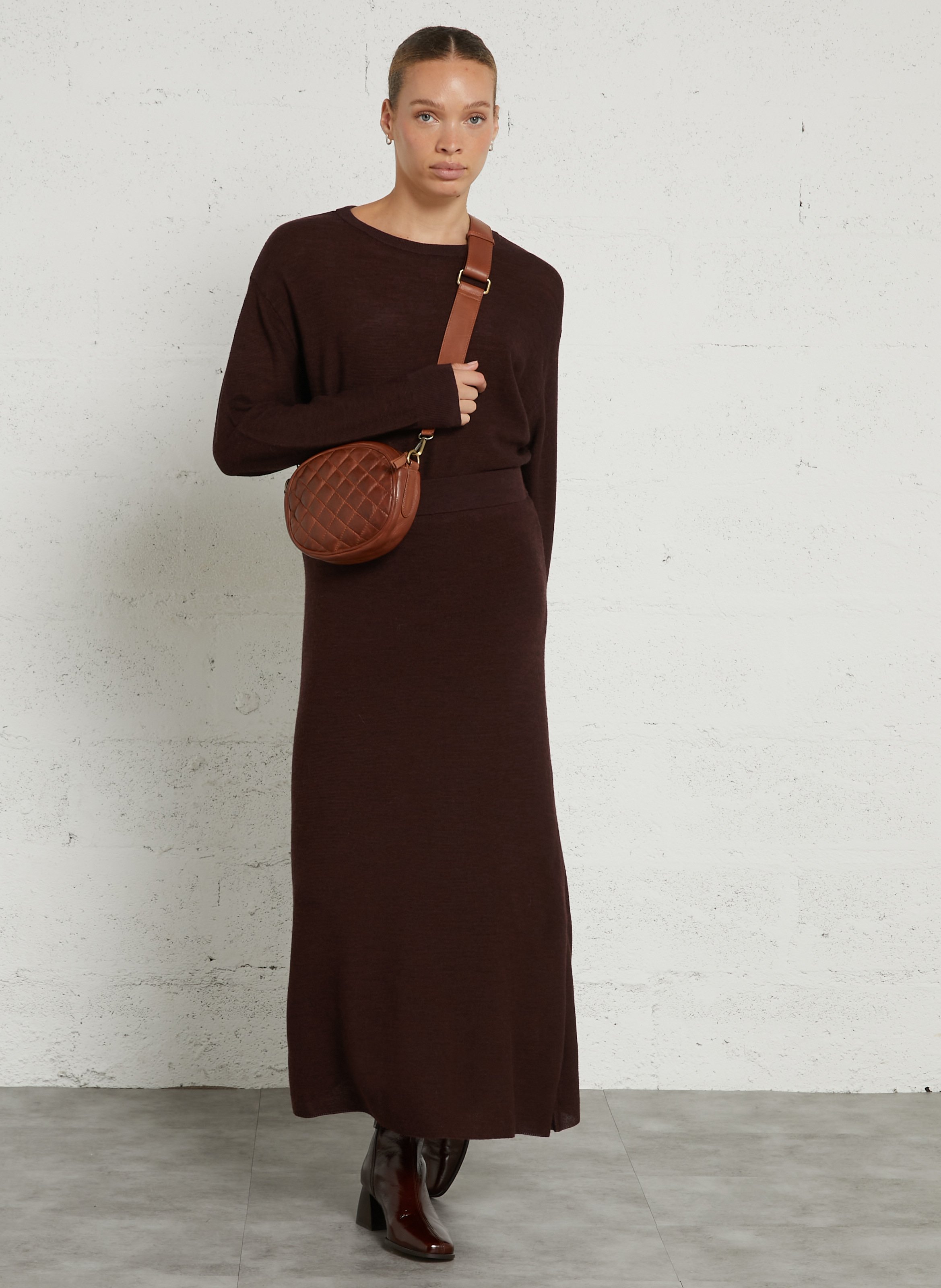 Sac bandoulière en cuir matelassé MAISON 123 Marron